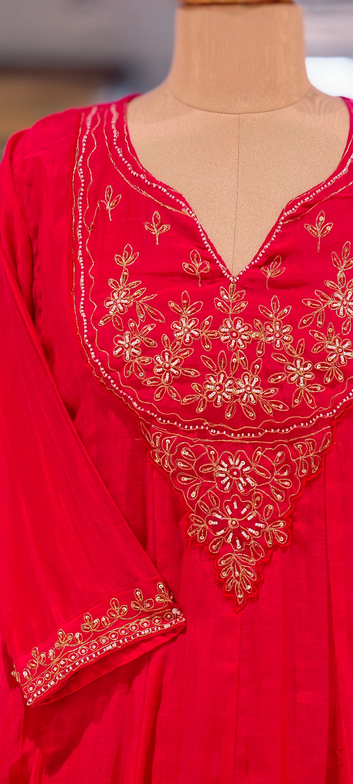 Pure mulchanderi Kali Cut Aline Full Suit Set With Embroidered Yoke 16219