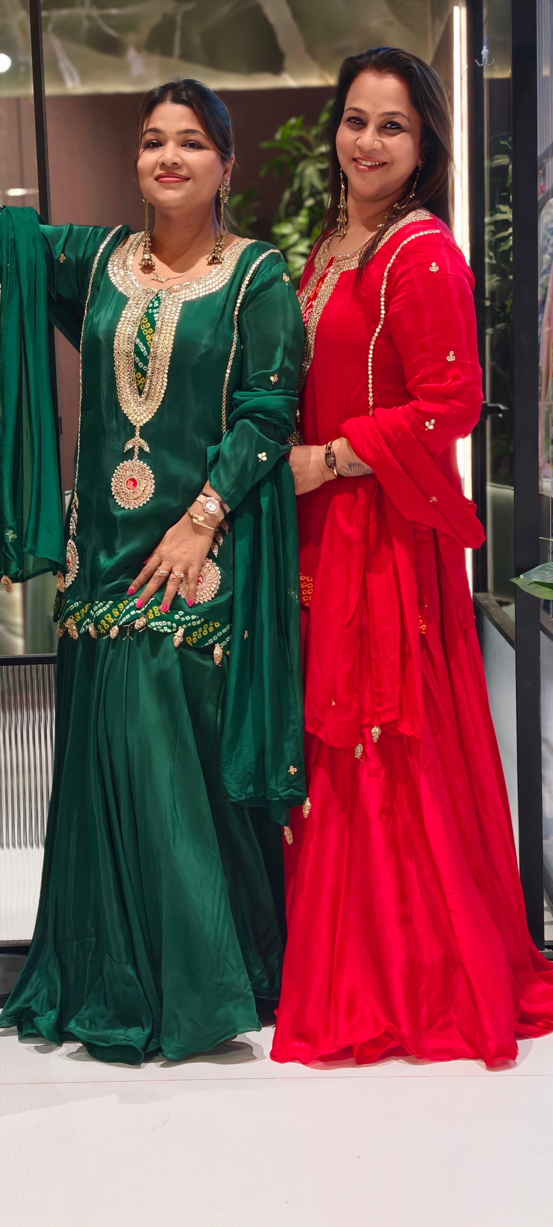 Bandhej Highlights Elegant Gotta Detailing Crepe Full Suit Set With Flared Skirt Bottom & Dupatta- 15852
