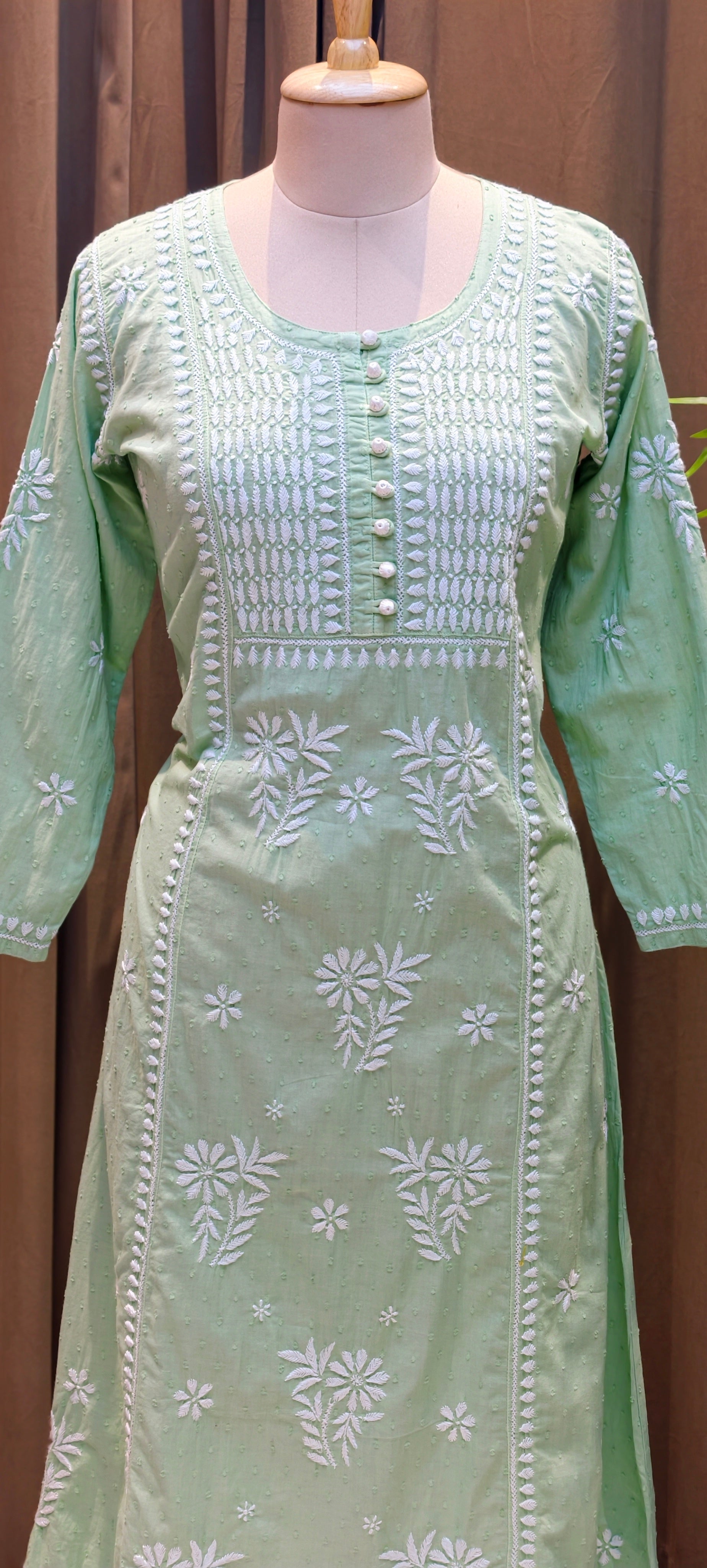 Beautiful Summer Shades Mul Cotton  Chikankari Aline Kurti With Embroidered - 13950