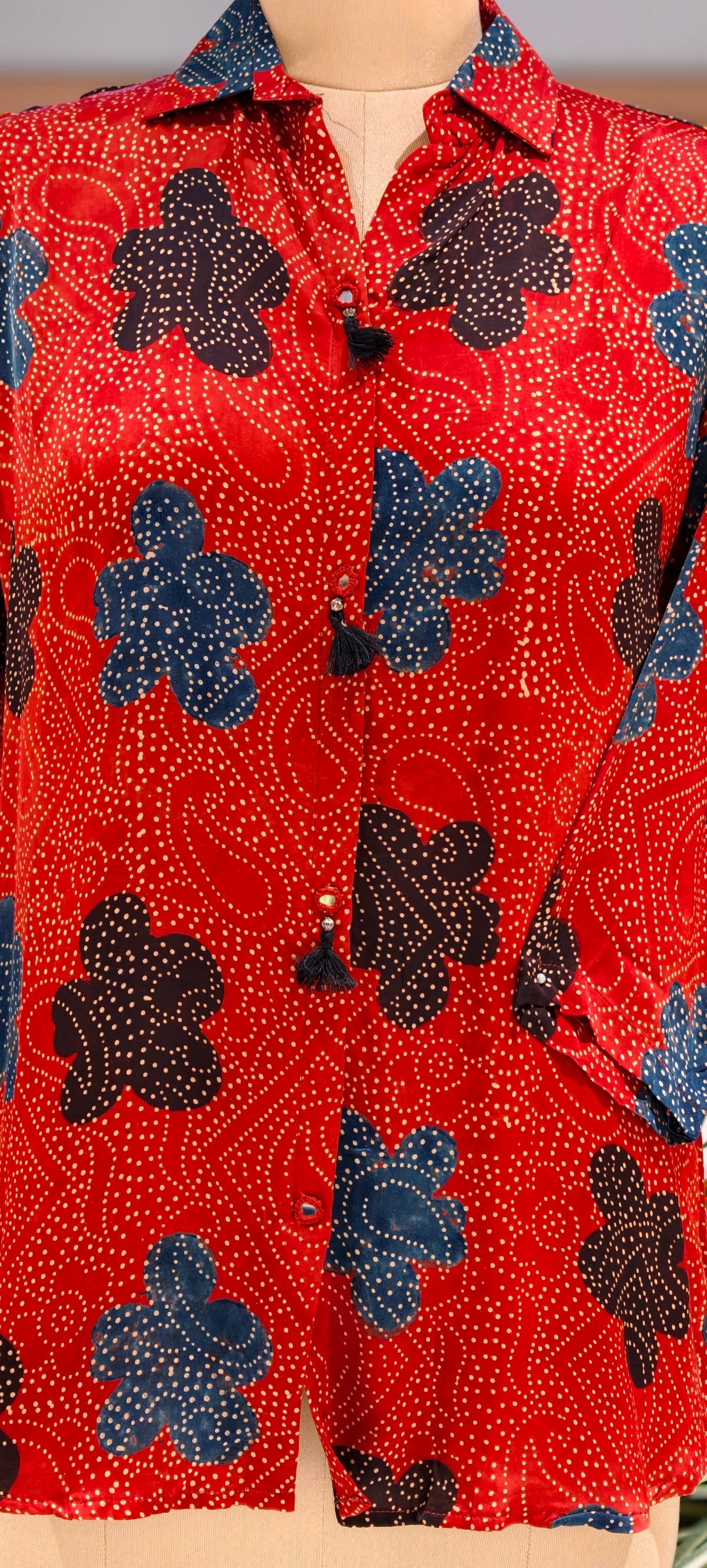 Modal Satin Silk Mango With Floral Butti Printed Shirt- 16605