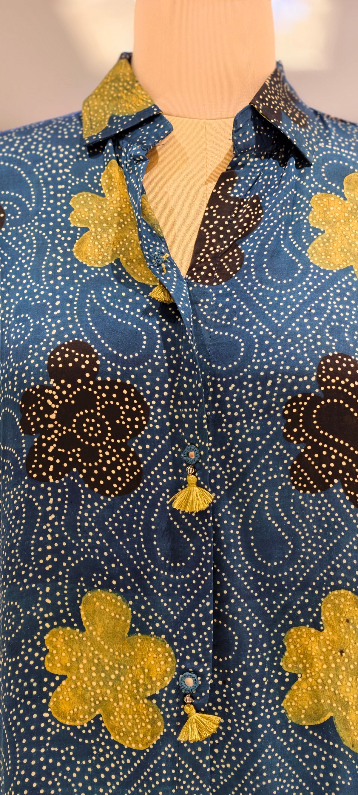 Modal Satin Silk Mango With Floral Butti Printed Shirt- 16605