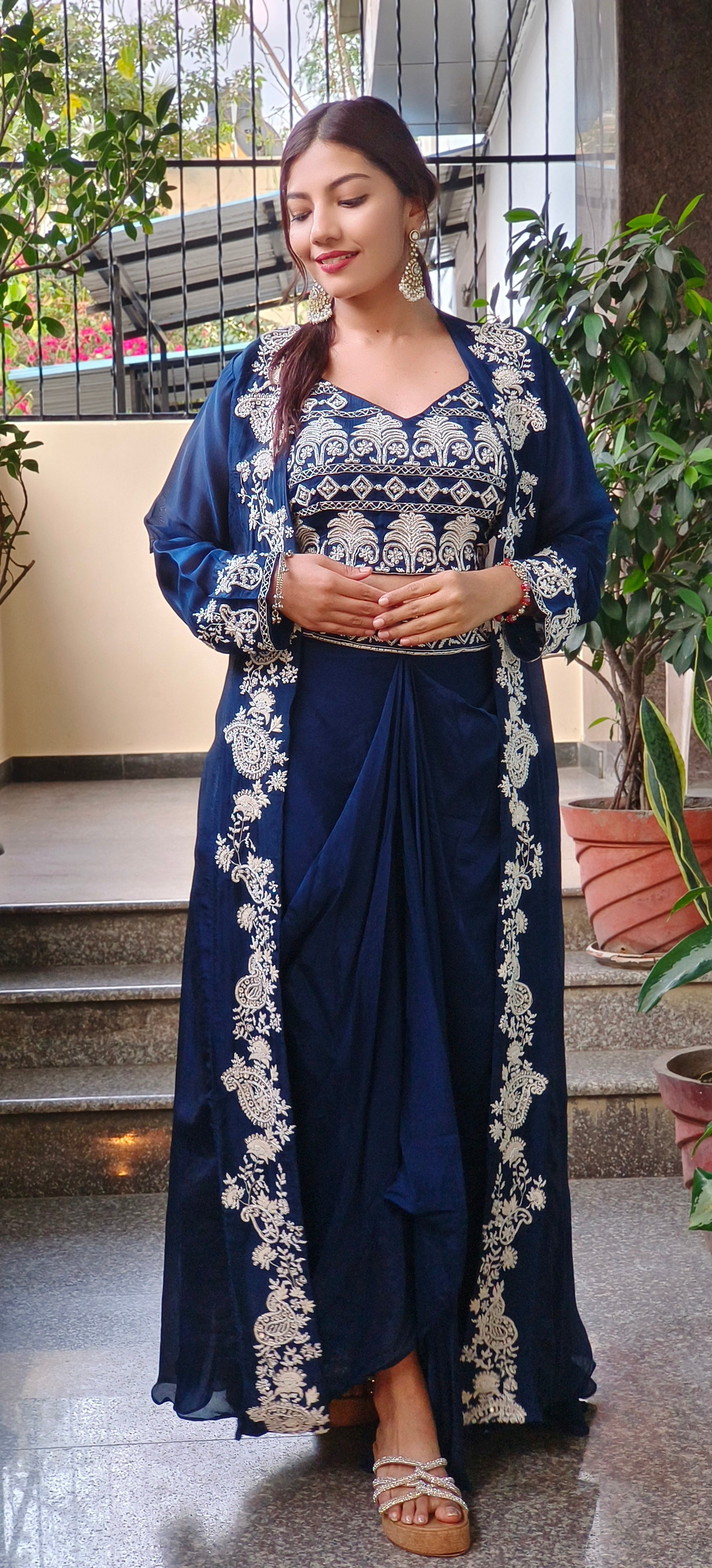 Designer Indo western croptop with skirt and organza shrug