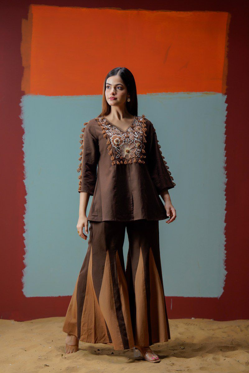 Pure Thread Embroidery Boho Chic Flex Cotton Matching Co-Ord Set- 13210