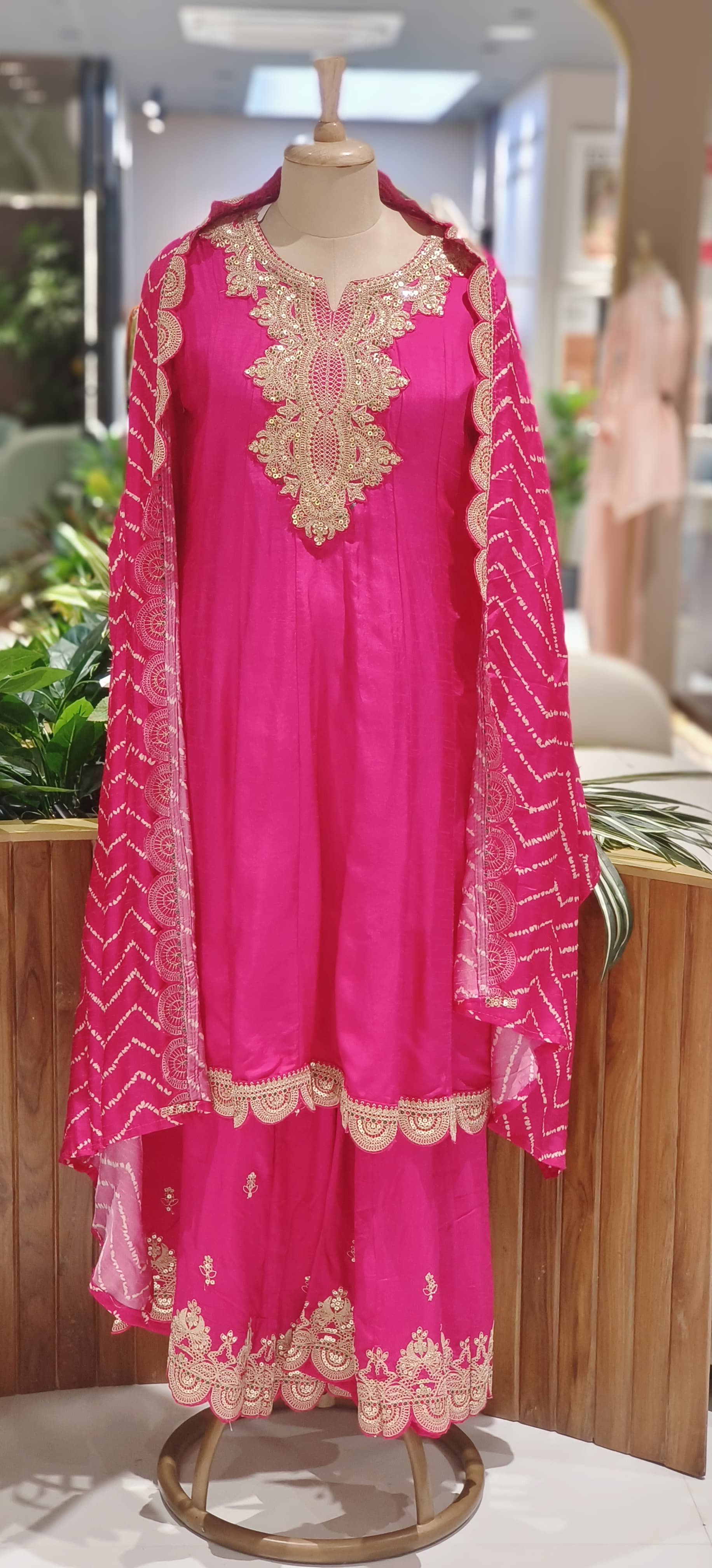 Luxury Dola Silk Peplum Style Suit Set With Intricate Golden Thread Embroidery & Scallop Dupatta-12579,12578