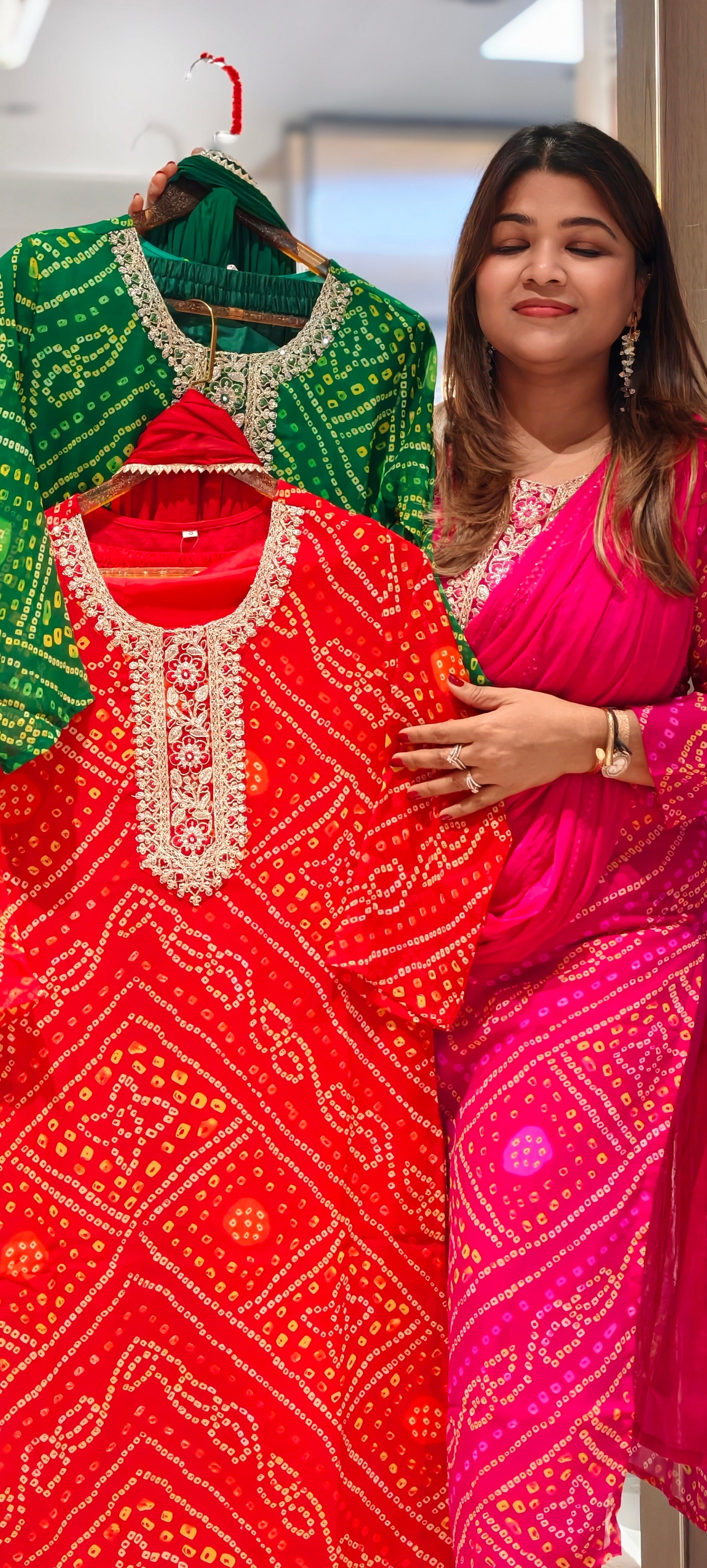Georgette Bandhani Print Embroidered Full Suit Set with Dupatta And Bottom-15482
