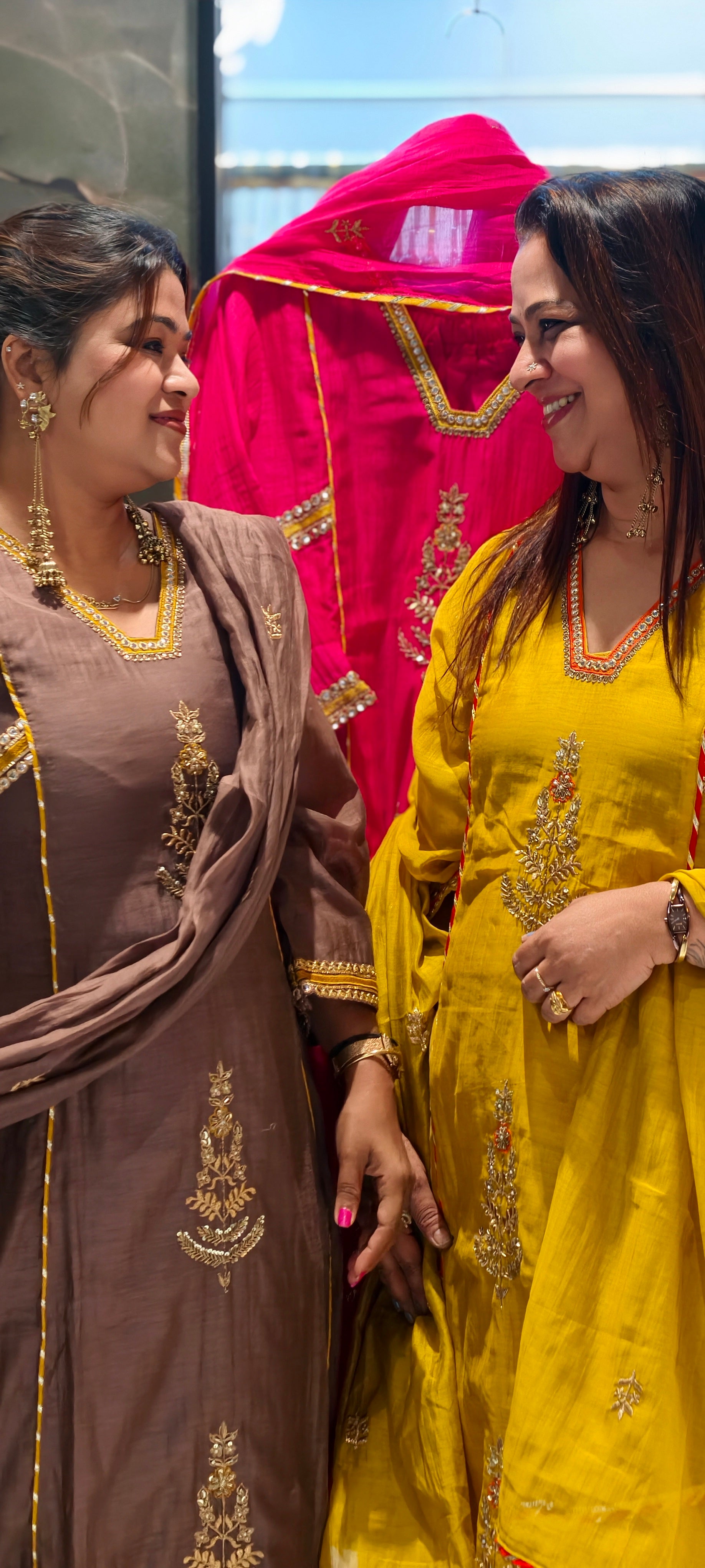 Beautiful Kundan Look Front Embroidery Highlighted A-Line Mul-Chanderi Full Suit Set With Dupatta- 15851
