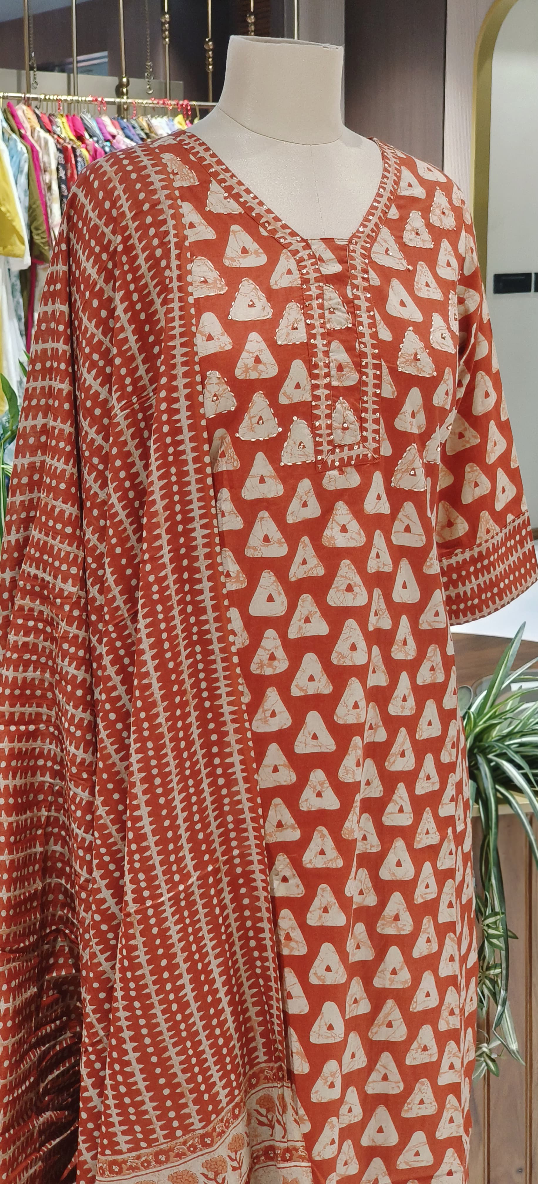 Hand Block Cotton Straight Kurta With Coordinated Printed Dupatta