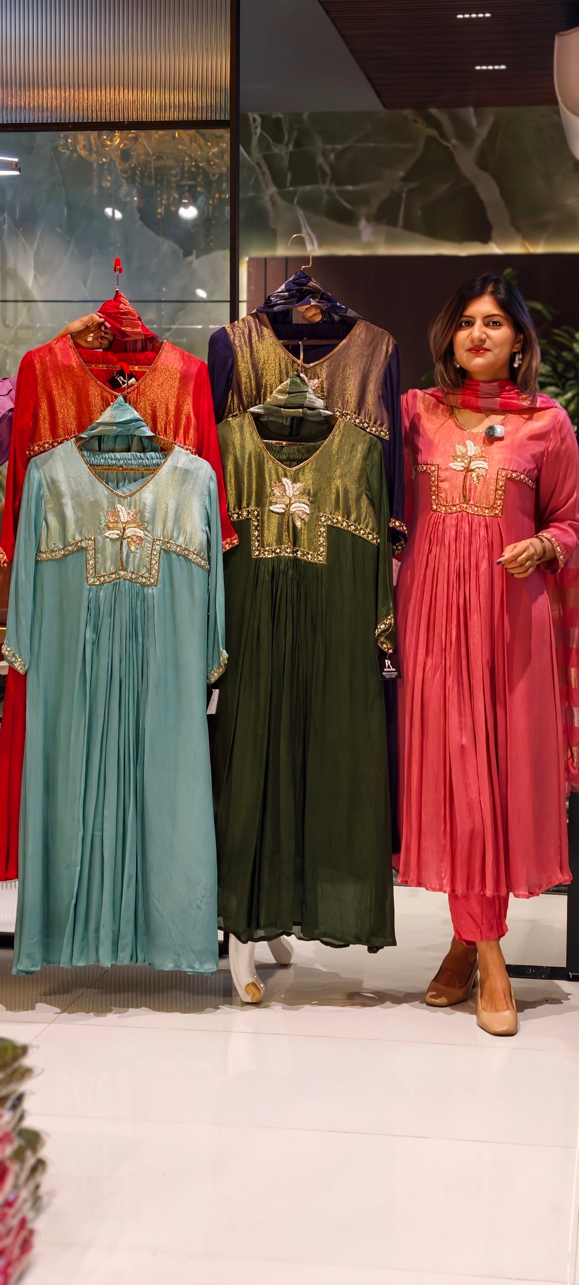 Ghoomar Palm Inspired Embroidered Yoke Chinon Matching Anarkali Full Suit Set With Dupatta- 15235