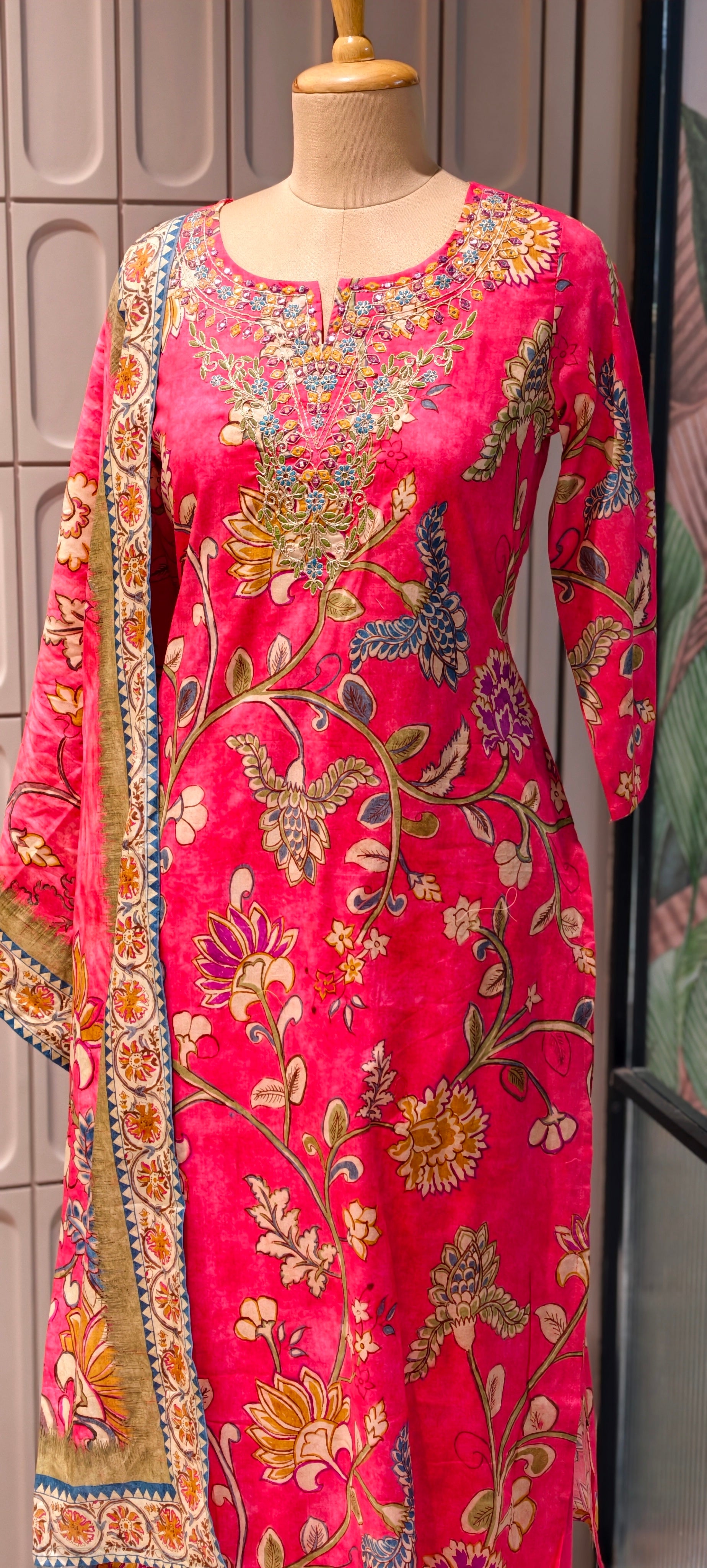 Elegant Floral Printed Butter Soft Cotton Kurta Set with Straight Pants & Printed Dupatta-13879,78