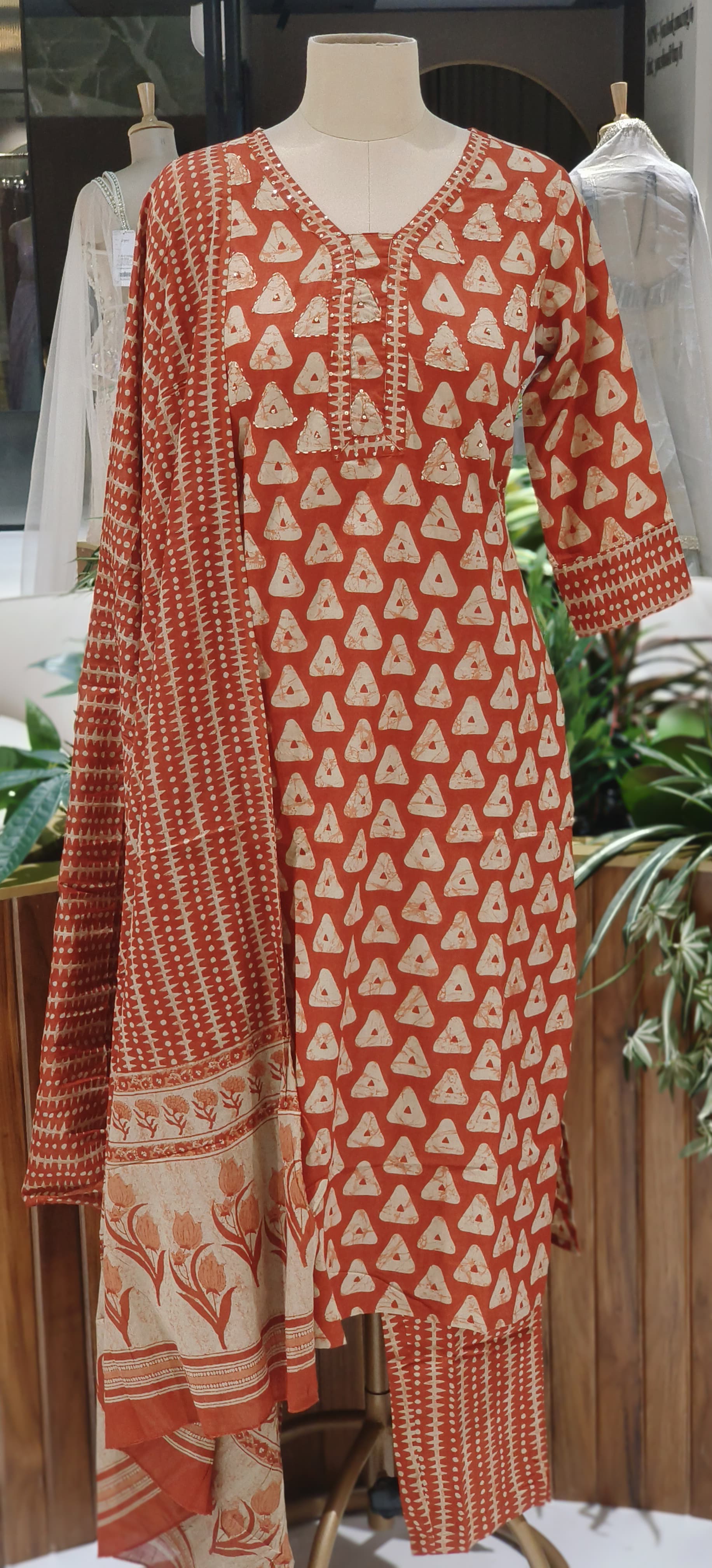 Hand Block Cotton Straight Kurta With Coordinated Printed Dupatta