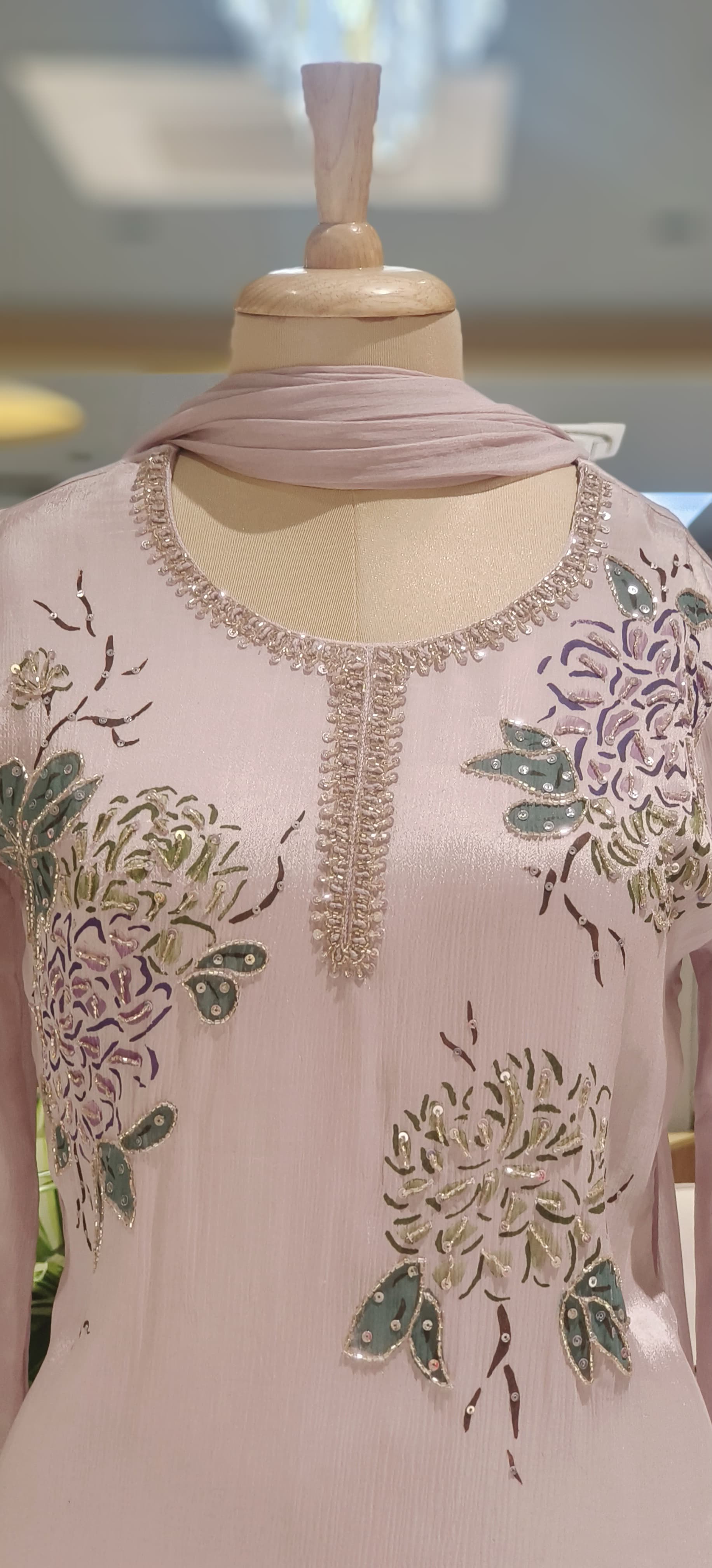 Designer Chinon Anarkali Outfit Adorned with Cut-Dana Embroidery and Coordinated Bottom–Dupatta-12727,12728