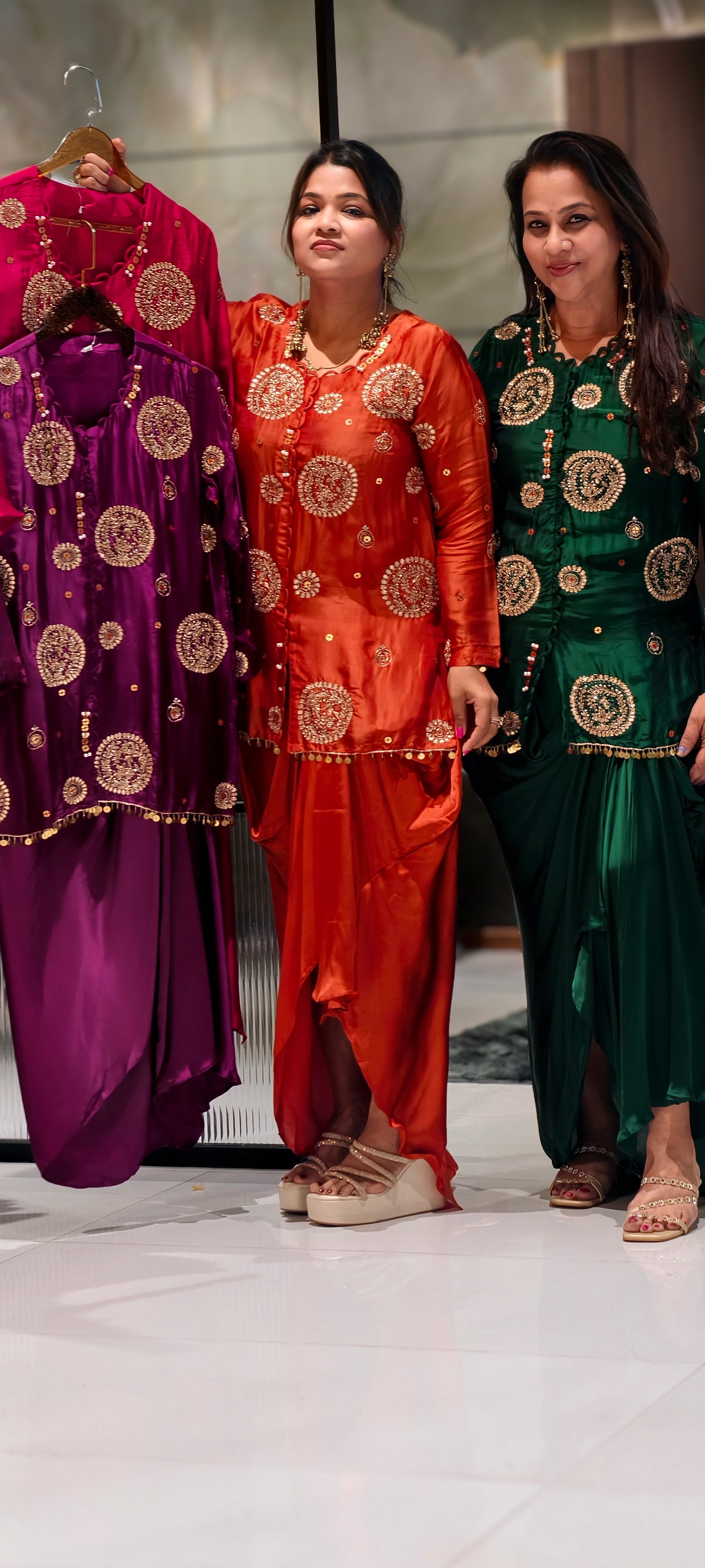 Heavy Handwork Premium Gotta With Sequin & Pearl Elegance Modal Satin Festive Co-Ord Set With Drape Skirt Bottom- 15854