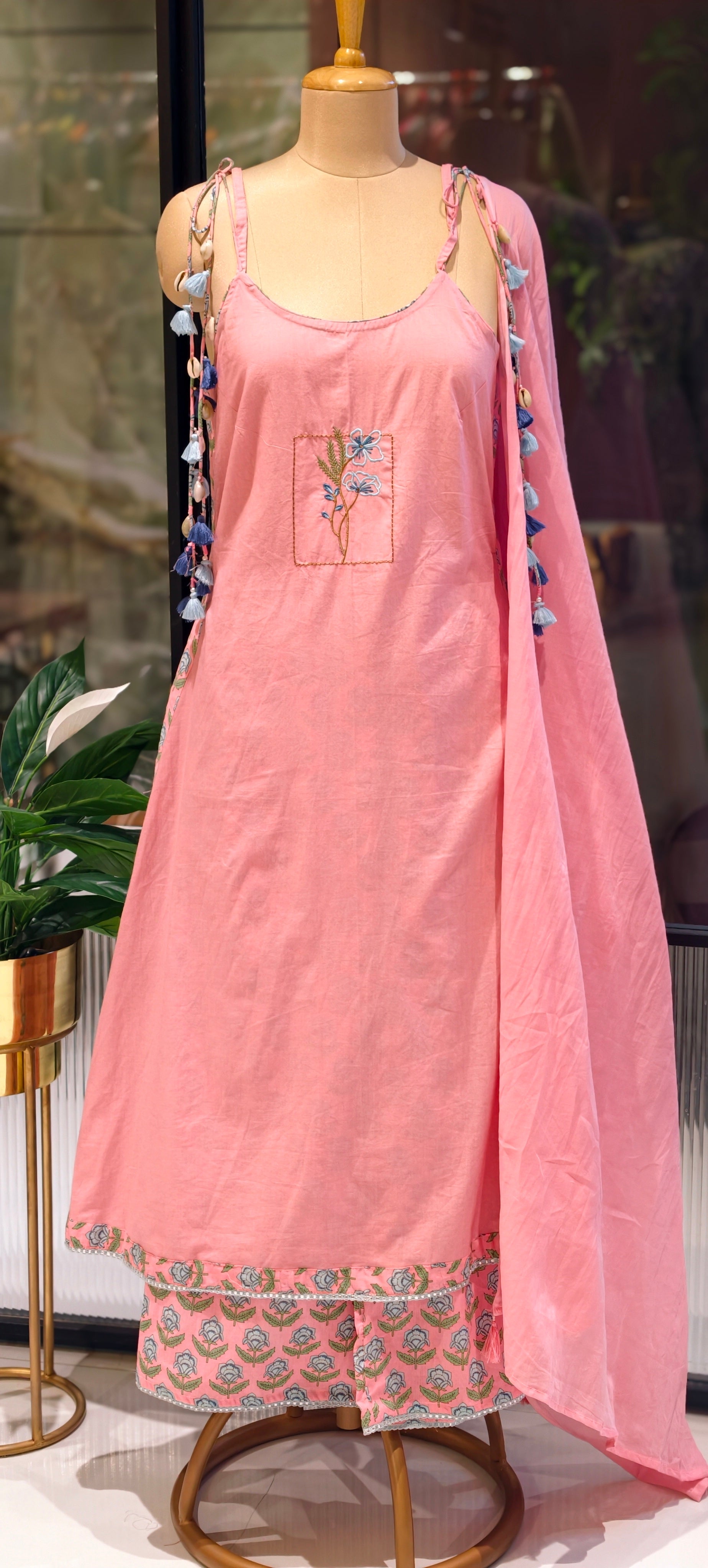Sleeveless Embroidered Kurta with Tassel Detailing for Festive & Casual Wear-13869 Dispatching After 15 Days
