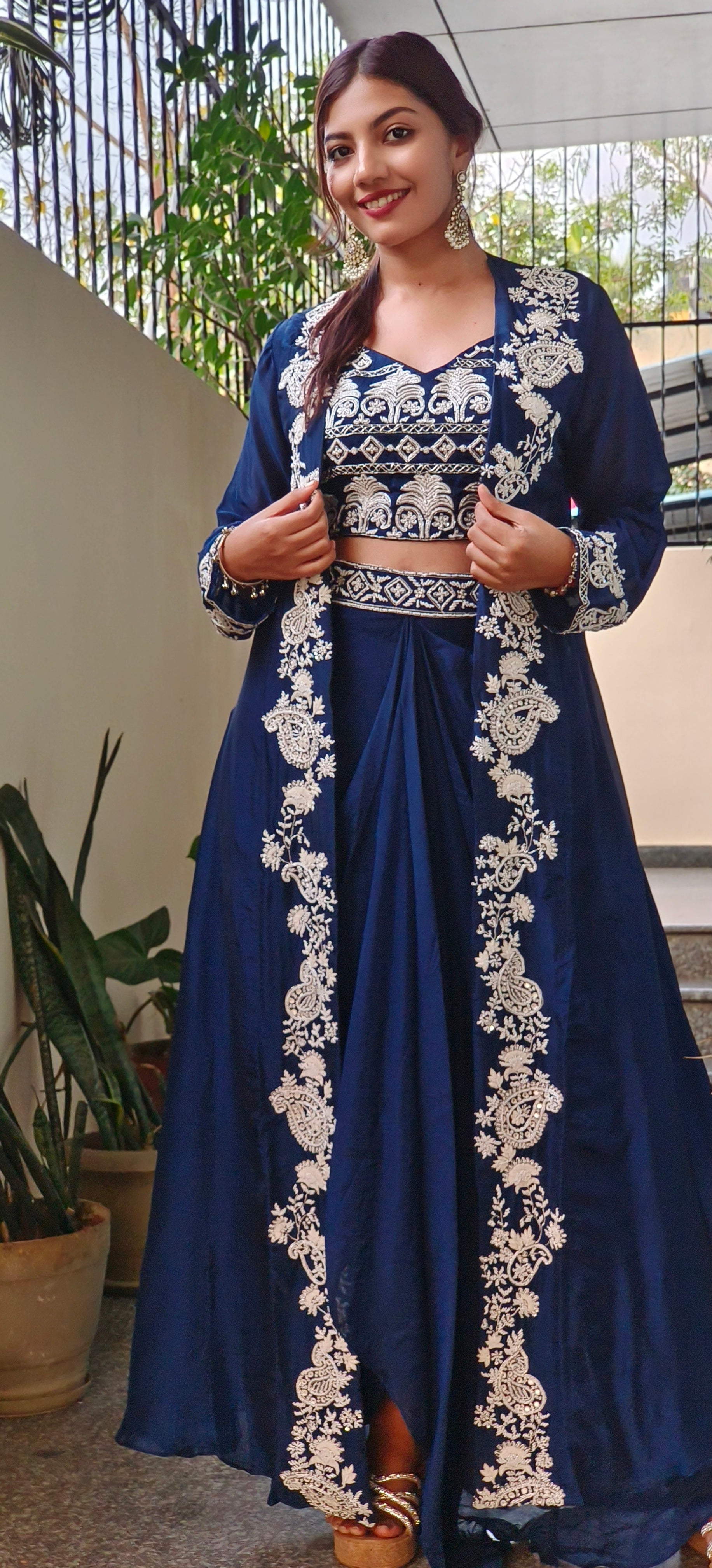 Designer Indo western croptop with skirt and organza shrug