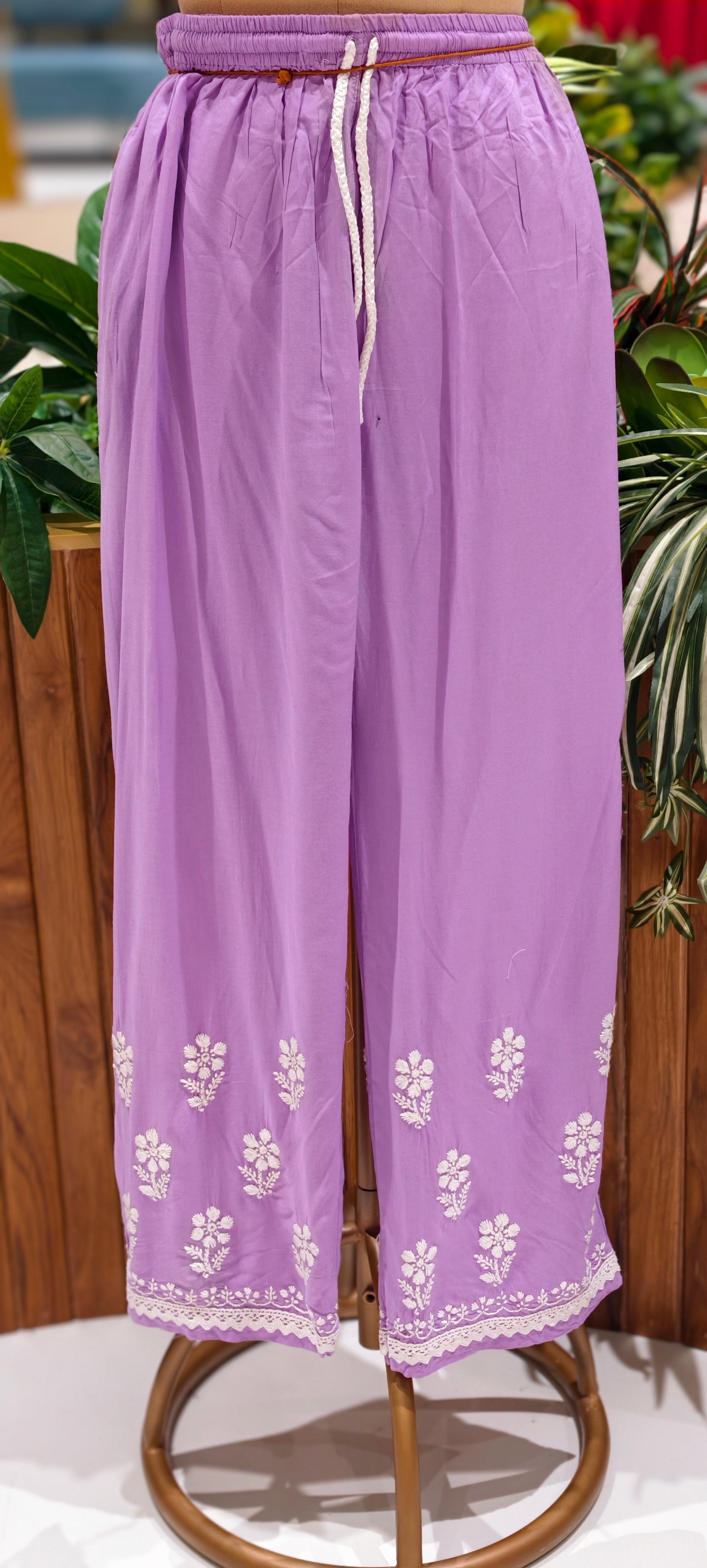 Beautiful Muslin Fabric without Lining  Lucknowi style kurta pant set with Intricate White Thread Embroidery -13947