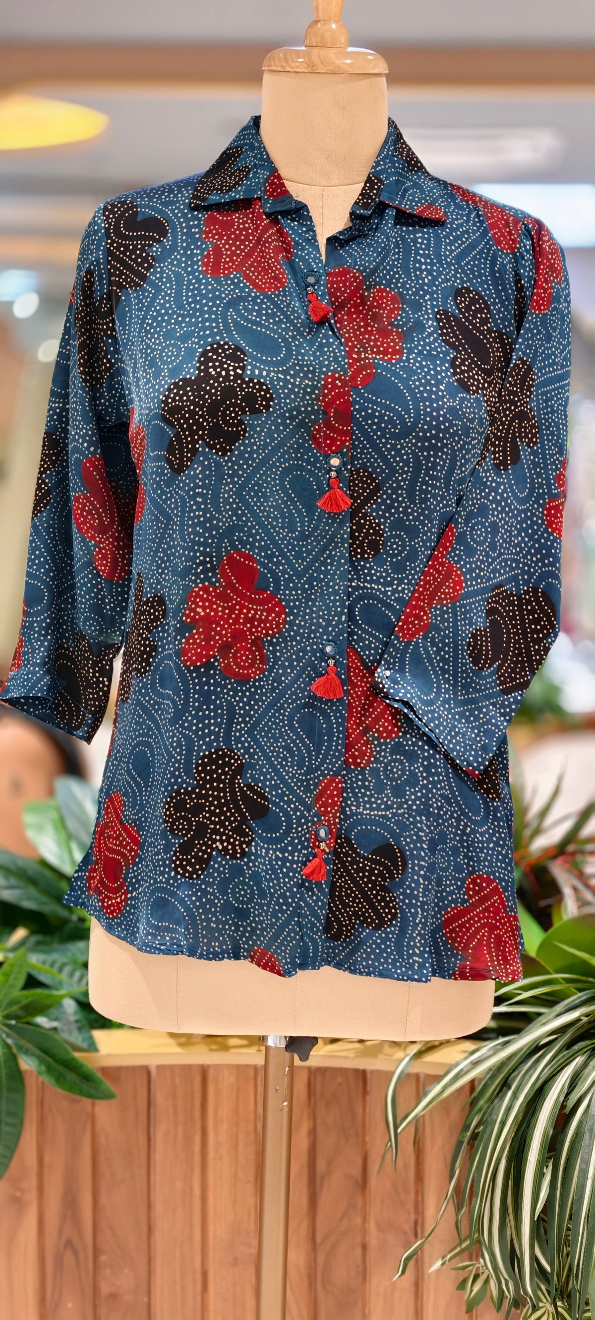 Modal Satin Silk Mango With Floral Butti Printed Shirt- 16605