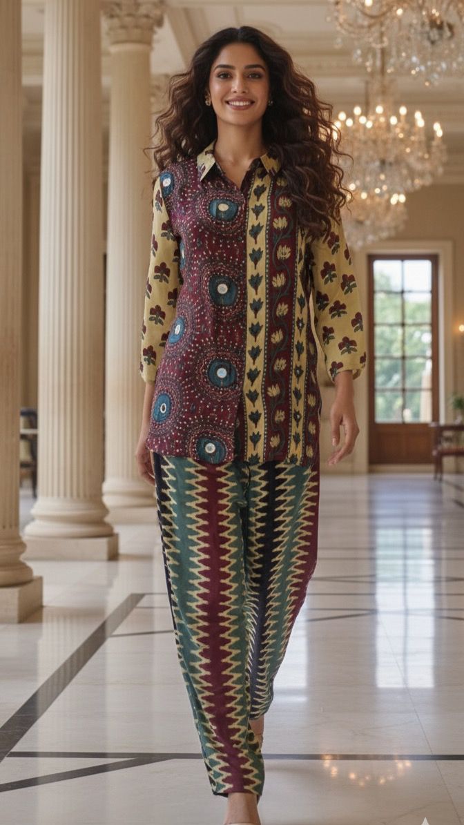 Pure Crepe Printed Mirror Work Cordset-12009