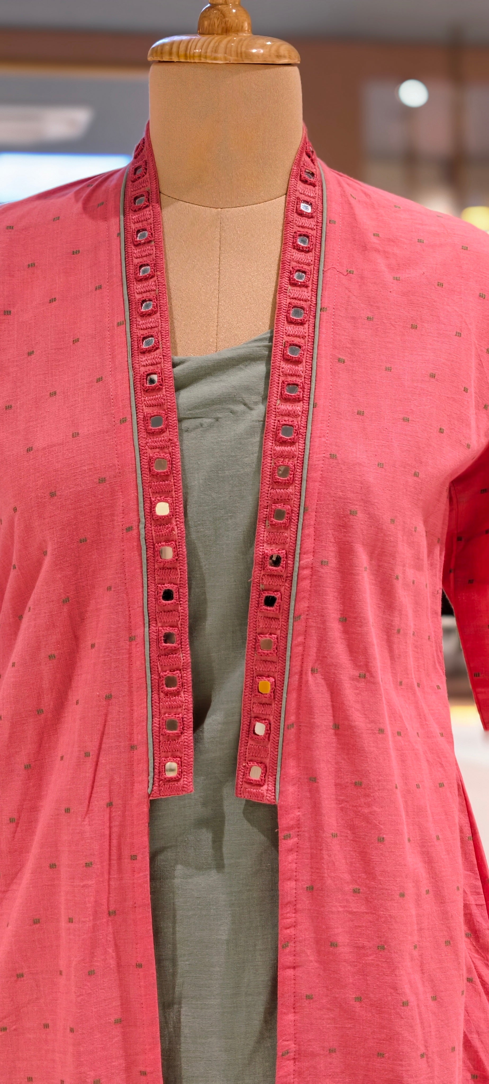 Elegant 3-Piece Layered Kurta Set with Inner, Pants & Embellished Shrug In Cotton Fabric-14193 RB178