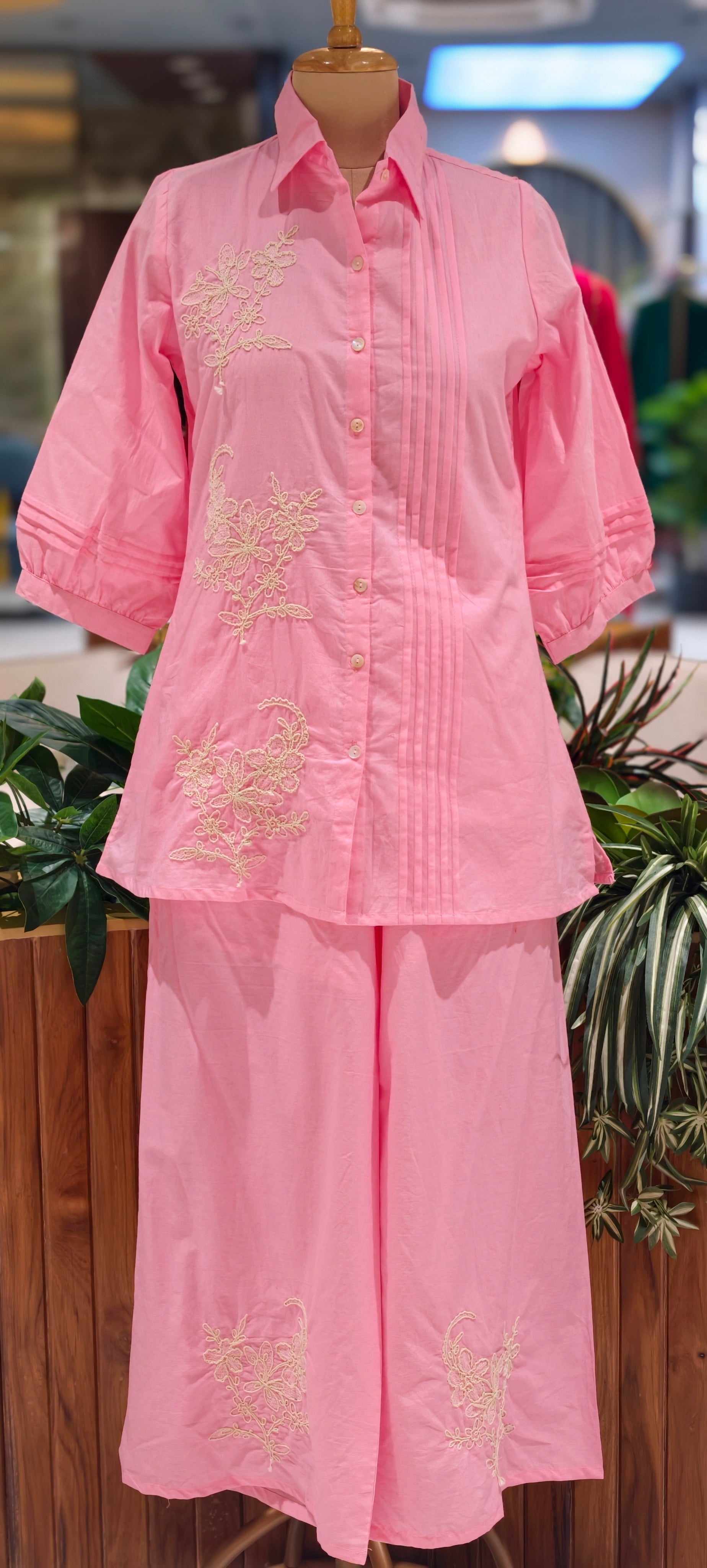 Summer Style Light shade Cotton Collar Kurta Pant-13937