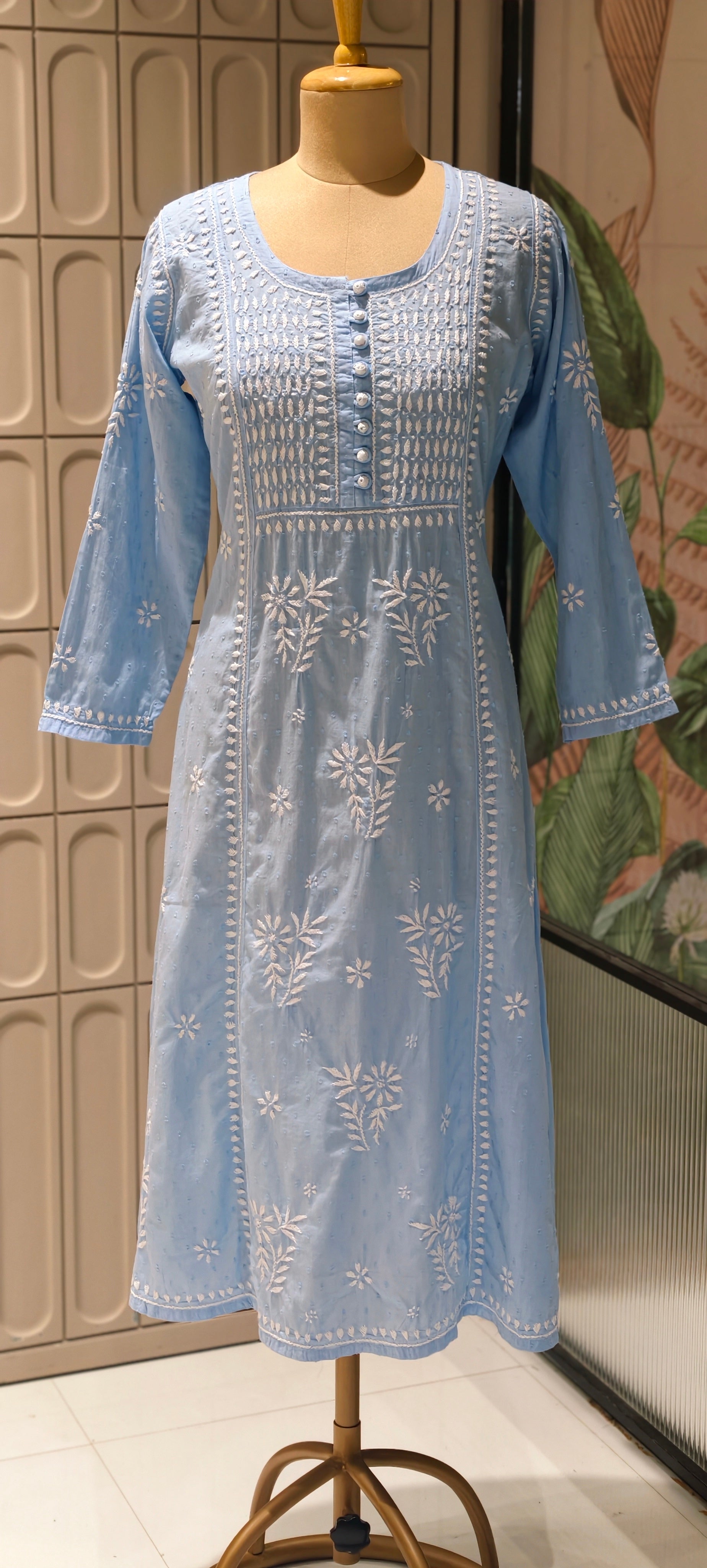 Beautiful Summer Shades Mul Cotton  Chikankari Aline Kurti With Embroidered - 13950