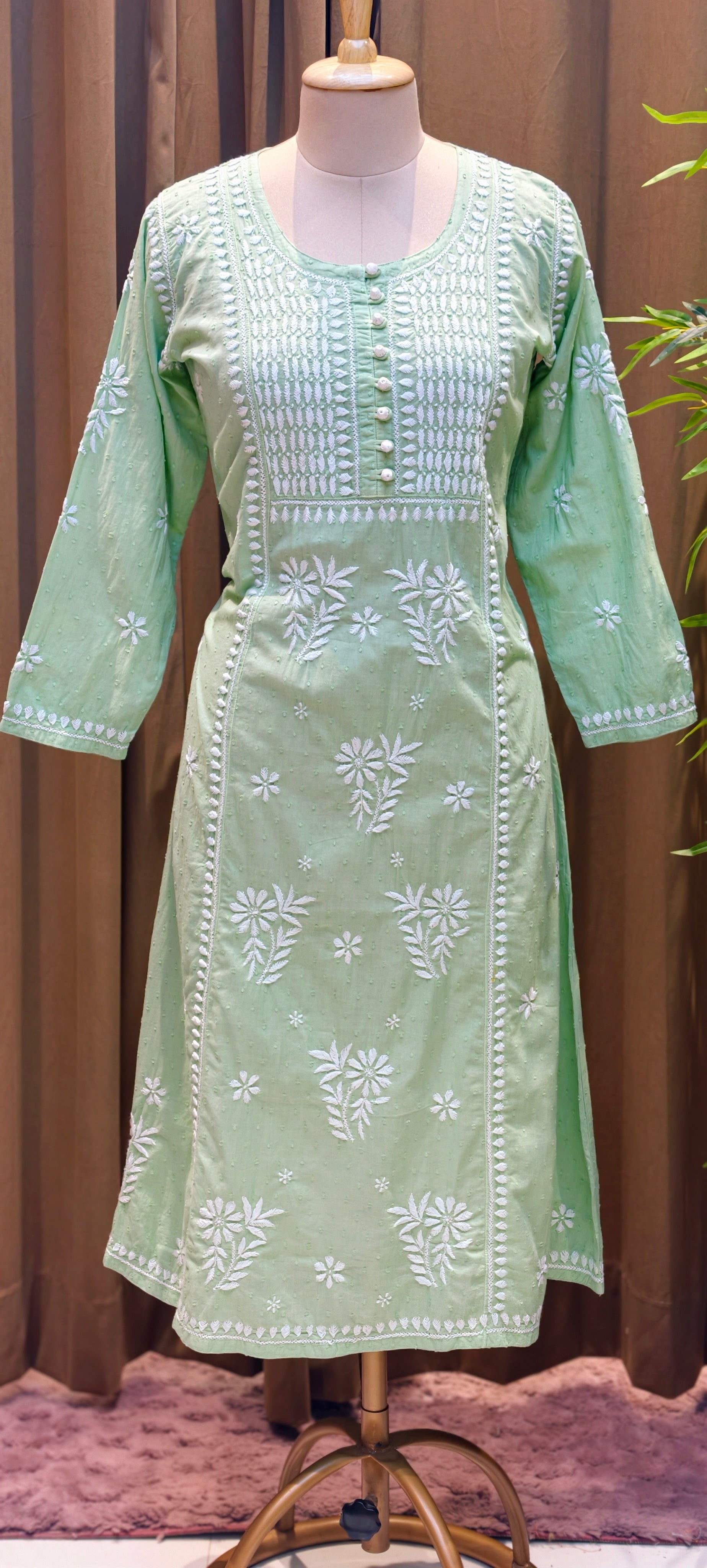 Beautiful Summer Shades Mul Cotton  Chikankari Aline Kurti With Embroidered - 13950
