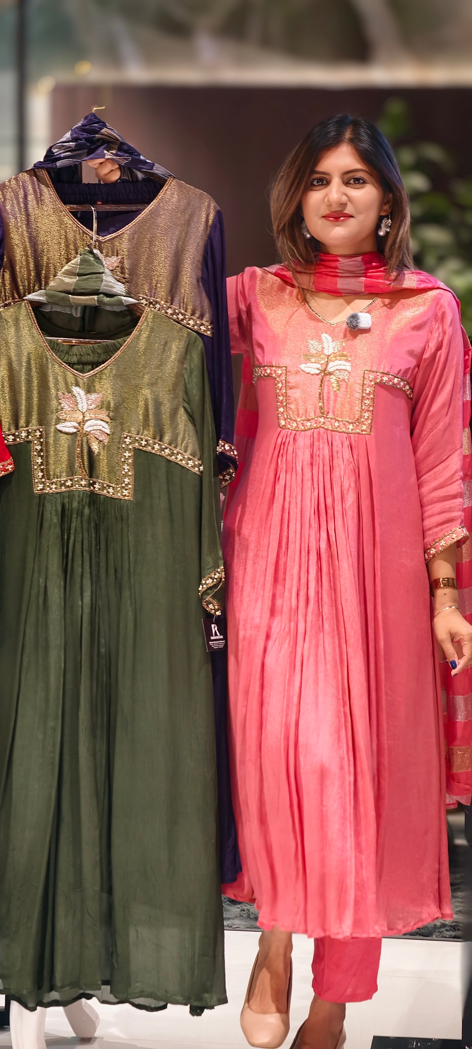 Ghoomar Palm Inspired Embroidered Yoke Chinon Matching Anarkali Full Suit Set With Dupatta- 15235