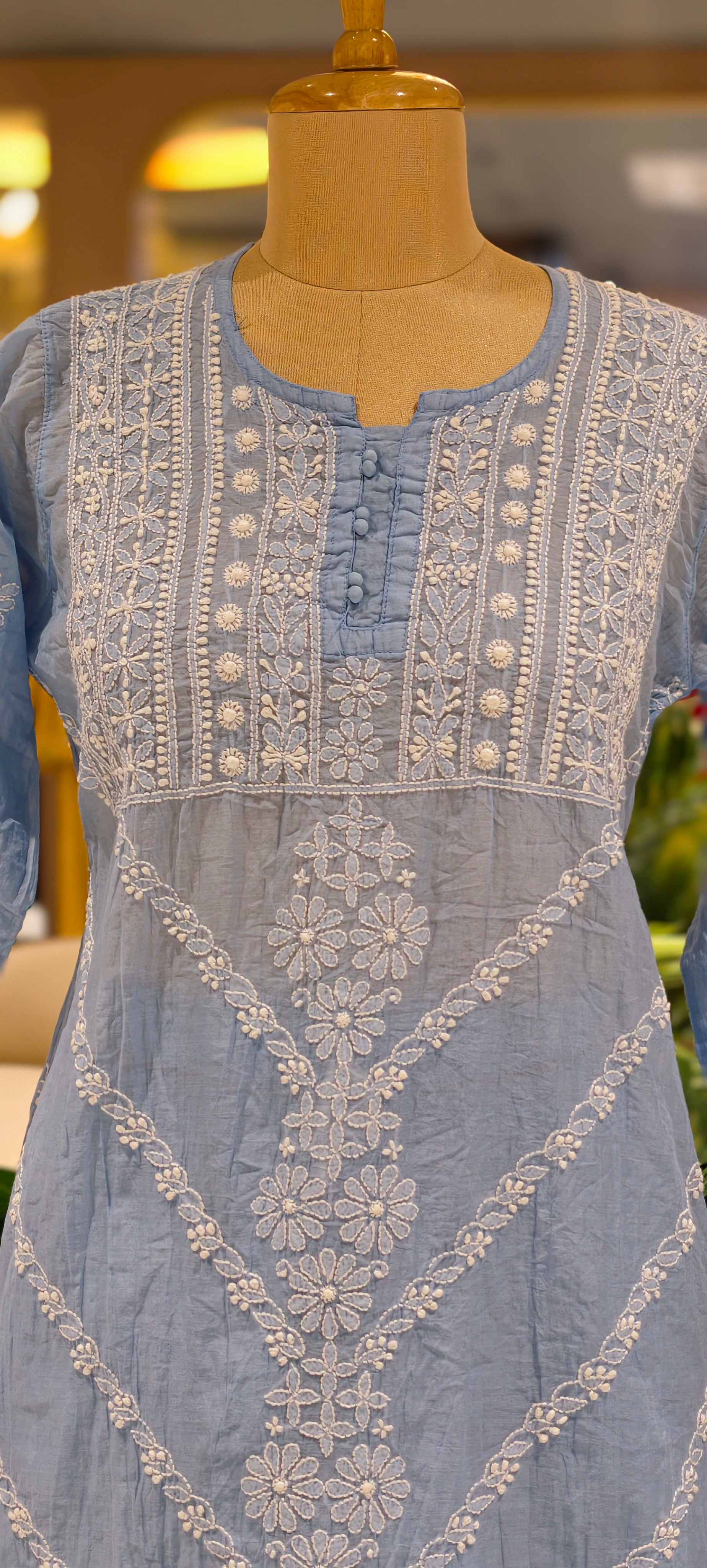 Mul Chanderi Lucknowi Style Embroidered Kurta Pant Set-13952