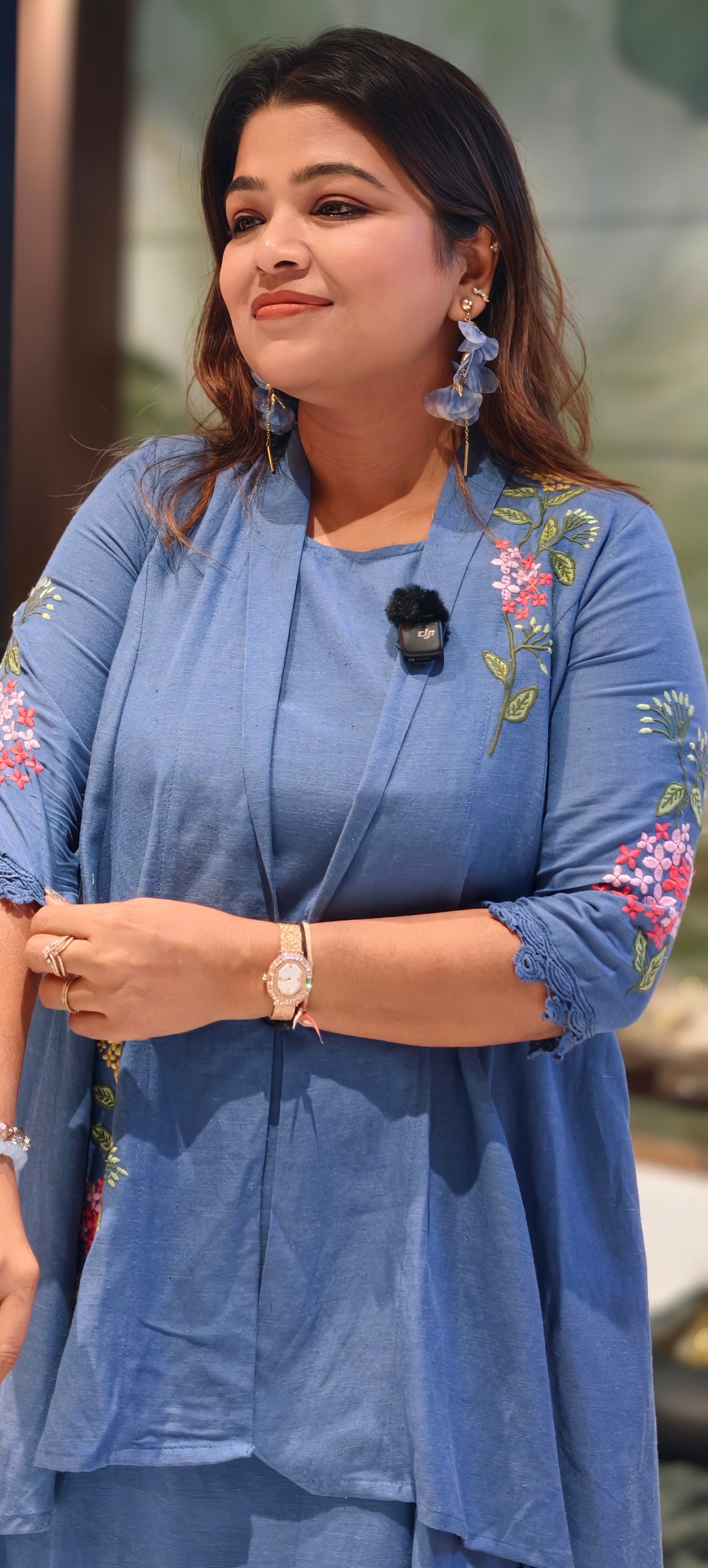 Stylish Denim Style Blue Cotton Indowestern Kurti with Embroidered Jacket and Intricate lace Hemline 13850