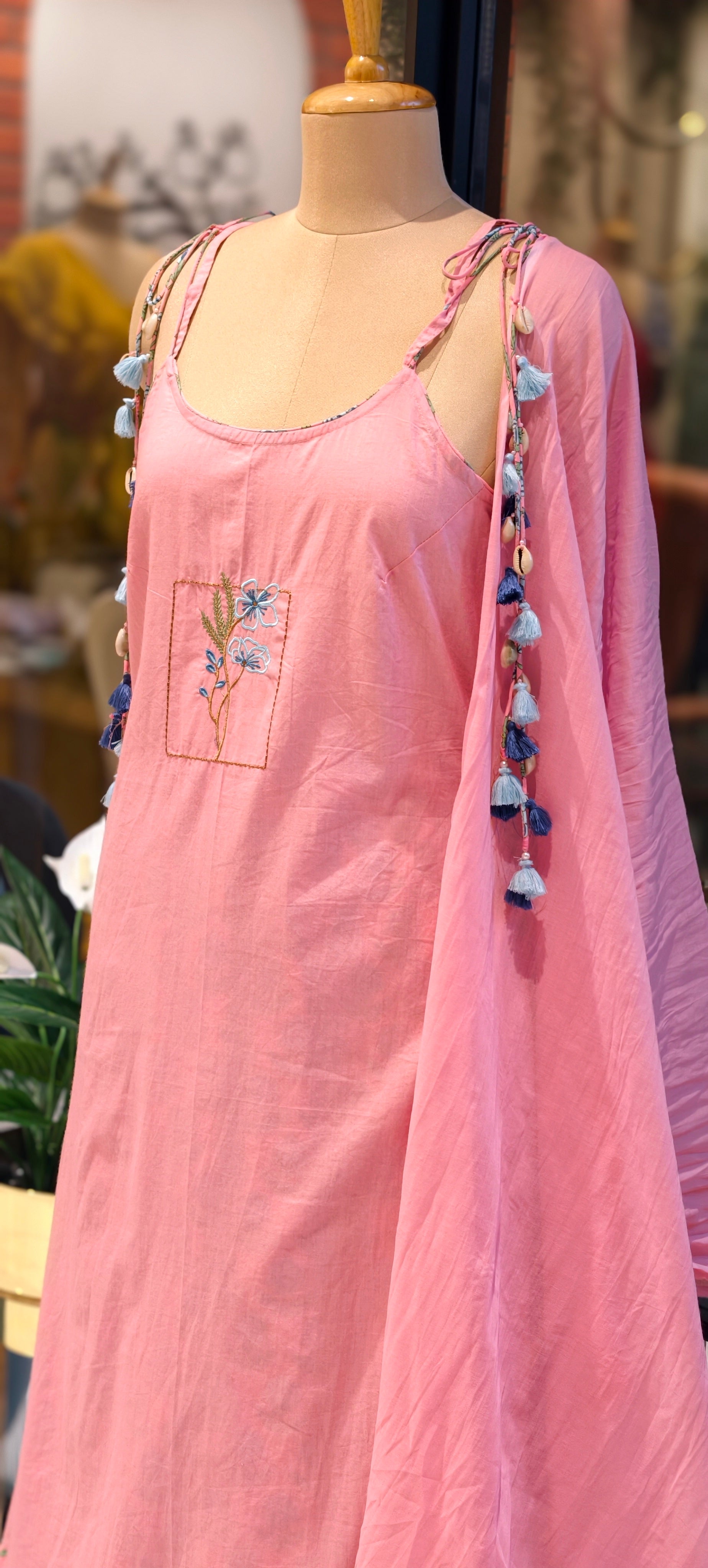 Sleeveless Embroidered Kurta with Tassel Detailing for Festive & Casual Wear-13869 Dispatching After 15 Days