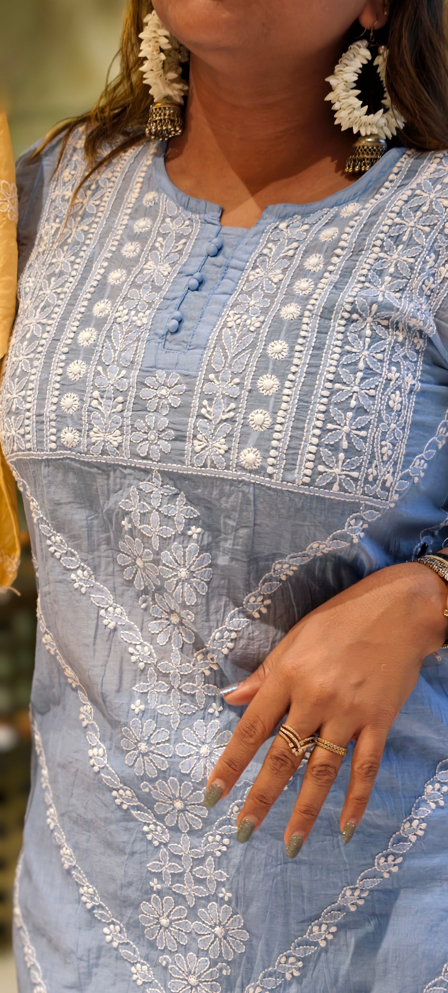 Mul Chanderi Lucknowi Style Embroidered Kurta Pant Set-13952