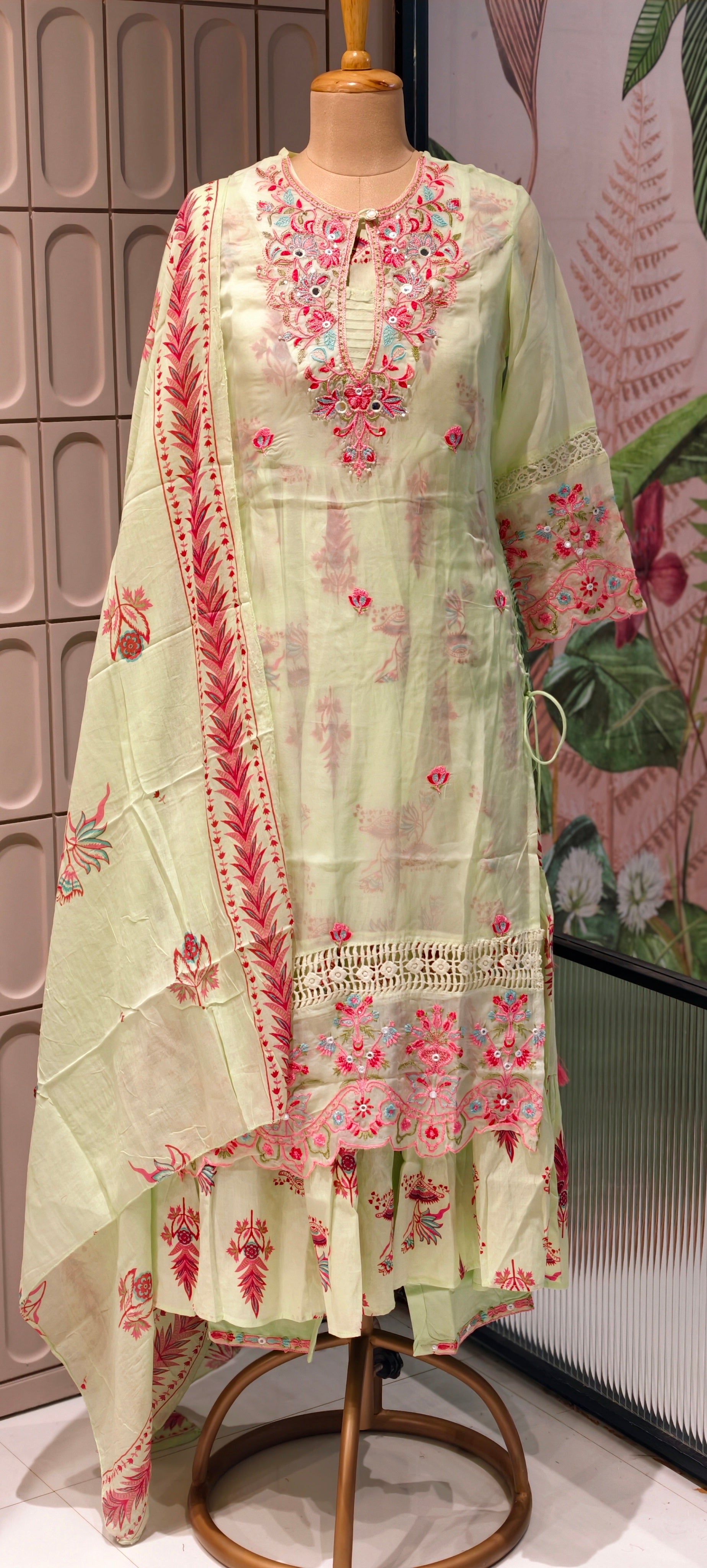 Elegant Floral Embellished Premium Double Layer Organza Gown with Cotton Inner & Embroidered Dupatta 13960  RB10