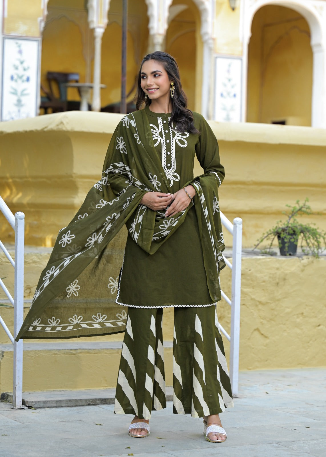 Summer Wear Embroidered Cotton Kurta With Taper Palazzo With Dupatta-12210,12211,12212,12209