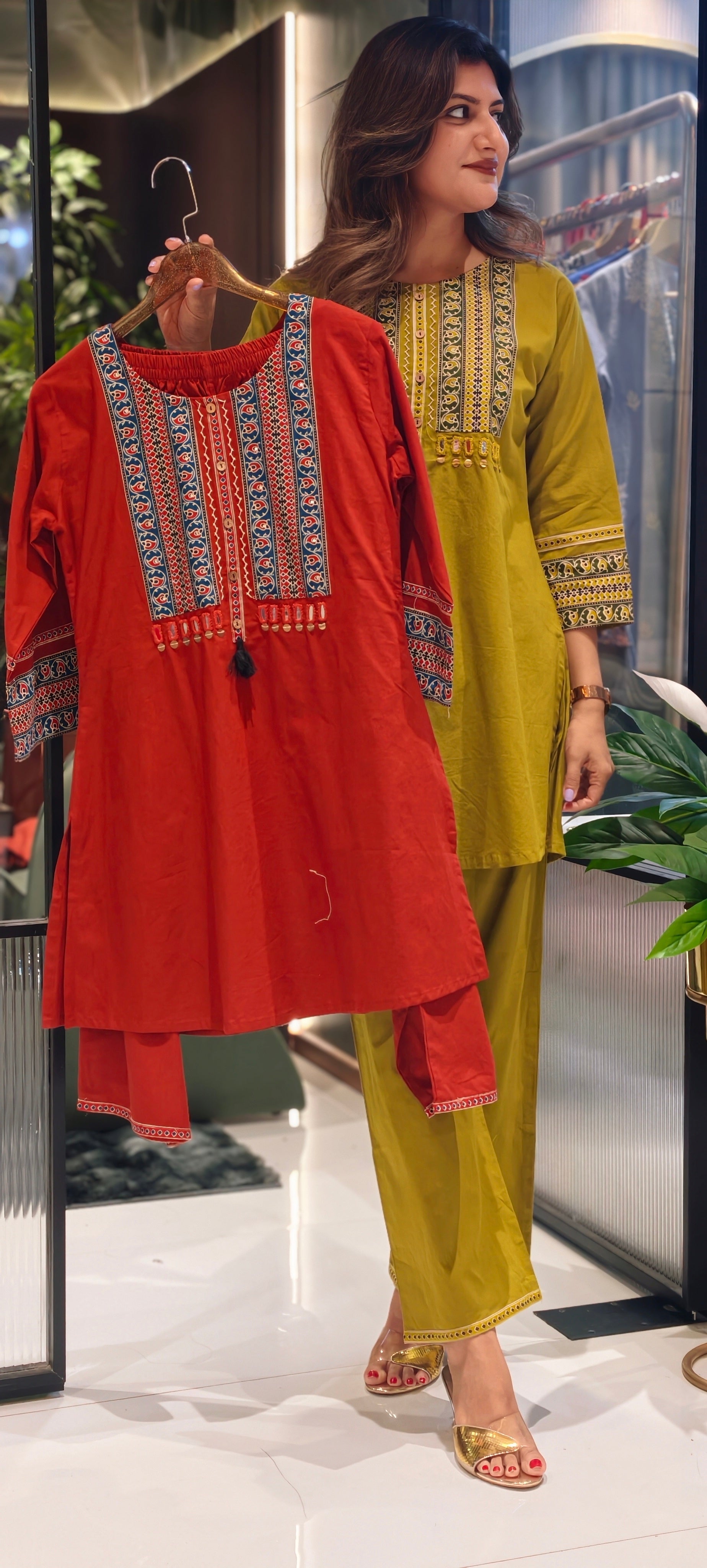 Summer Style Cotton Kurta with Bottom And Printed Yoke13868