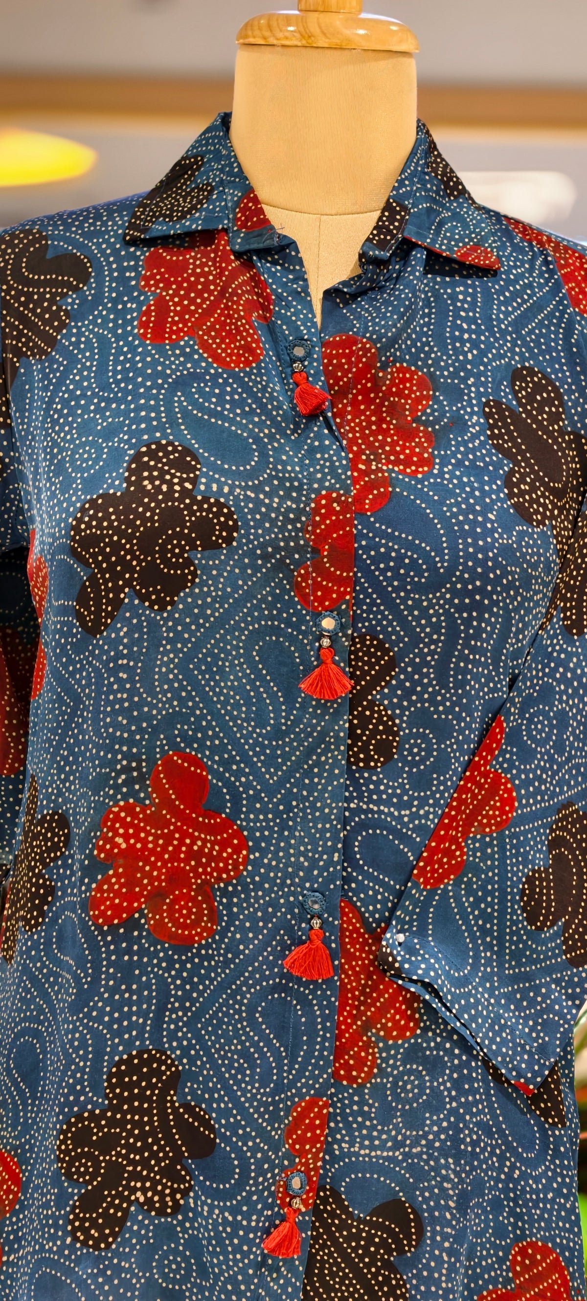 Modal Satin Silk Mango With Floral Butti Printed Shirt- 16605