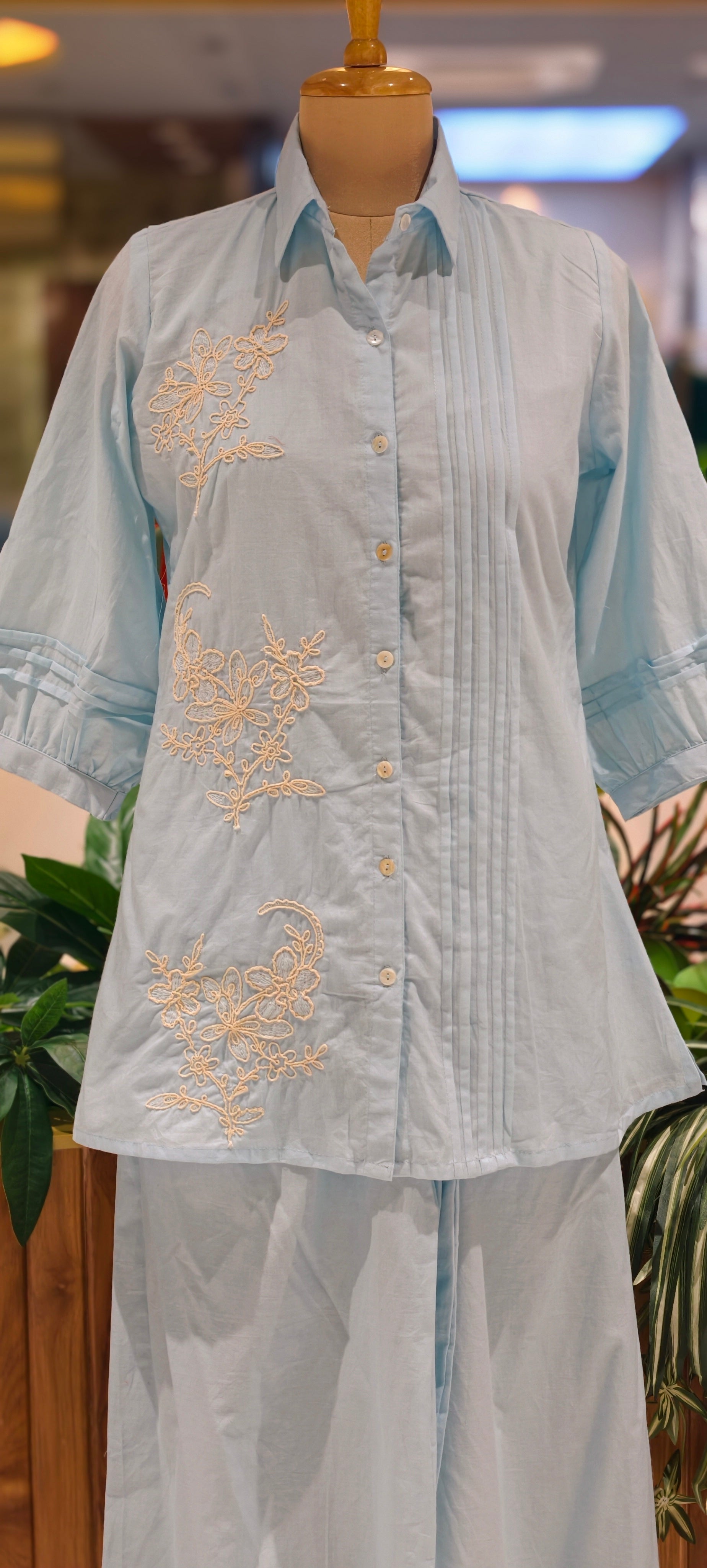 Summer Style Light shade Cotton Collar Kurta Pant-13937