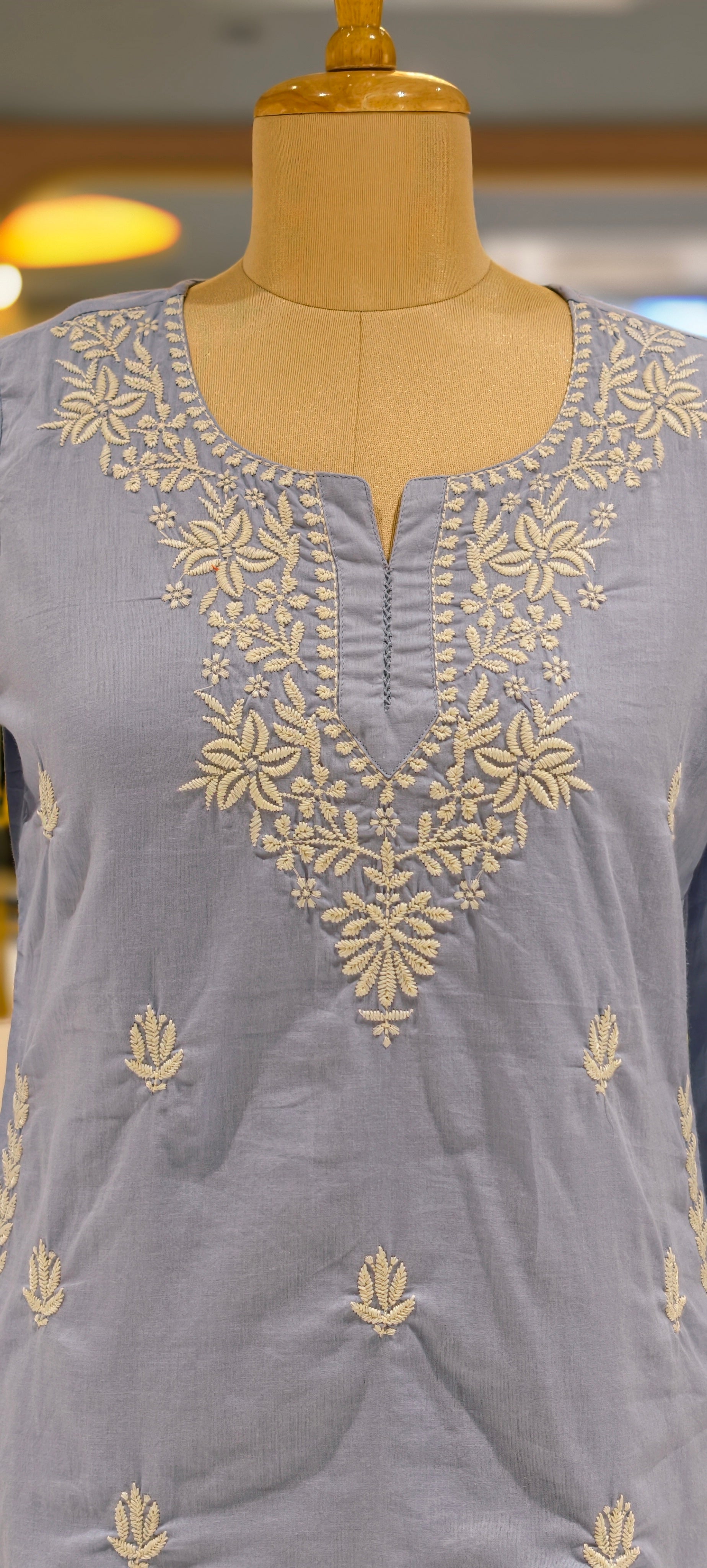 Floral Embroidered Round Neck Mul Cotton Short Kurti Top-13945 RB309