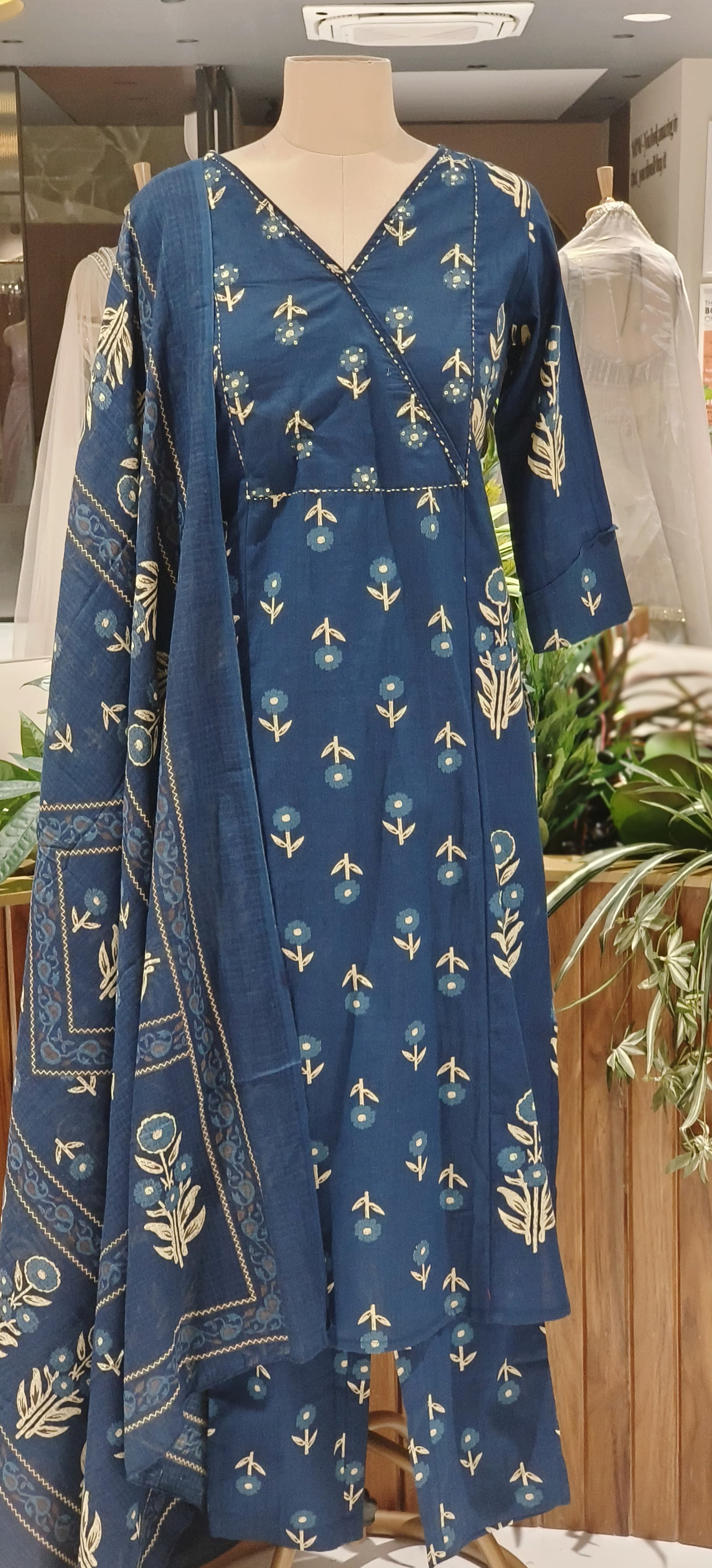 Classic Angrakha style Handcrafted Block Print Cotton Kurta Set for Elegant Everyday Wear