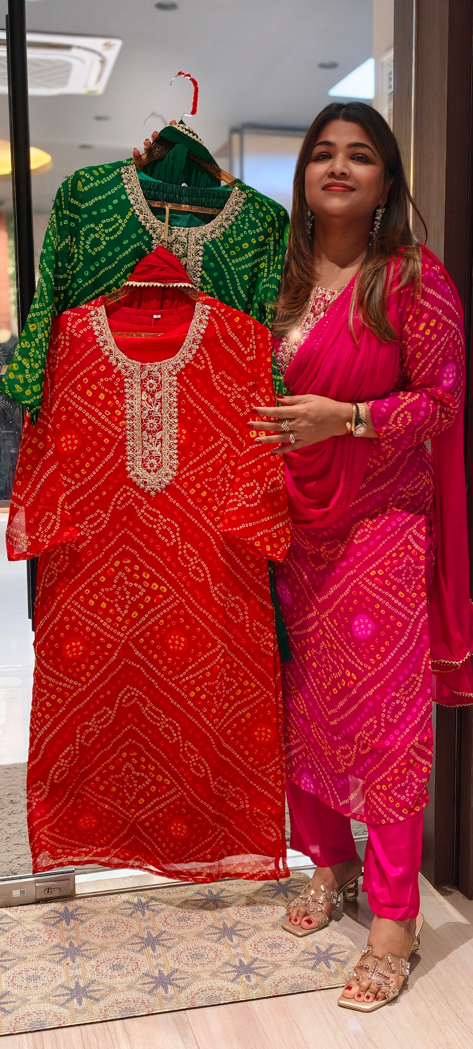 Georgette Bandhani Print Embroidered Full Suit Set with Dupatta And Bottom-15482