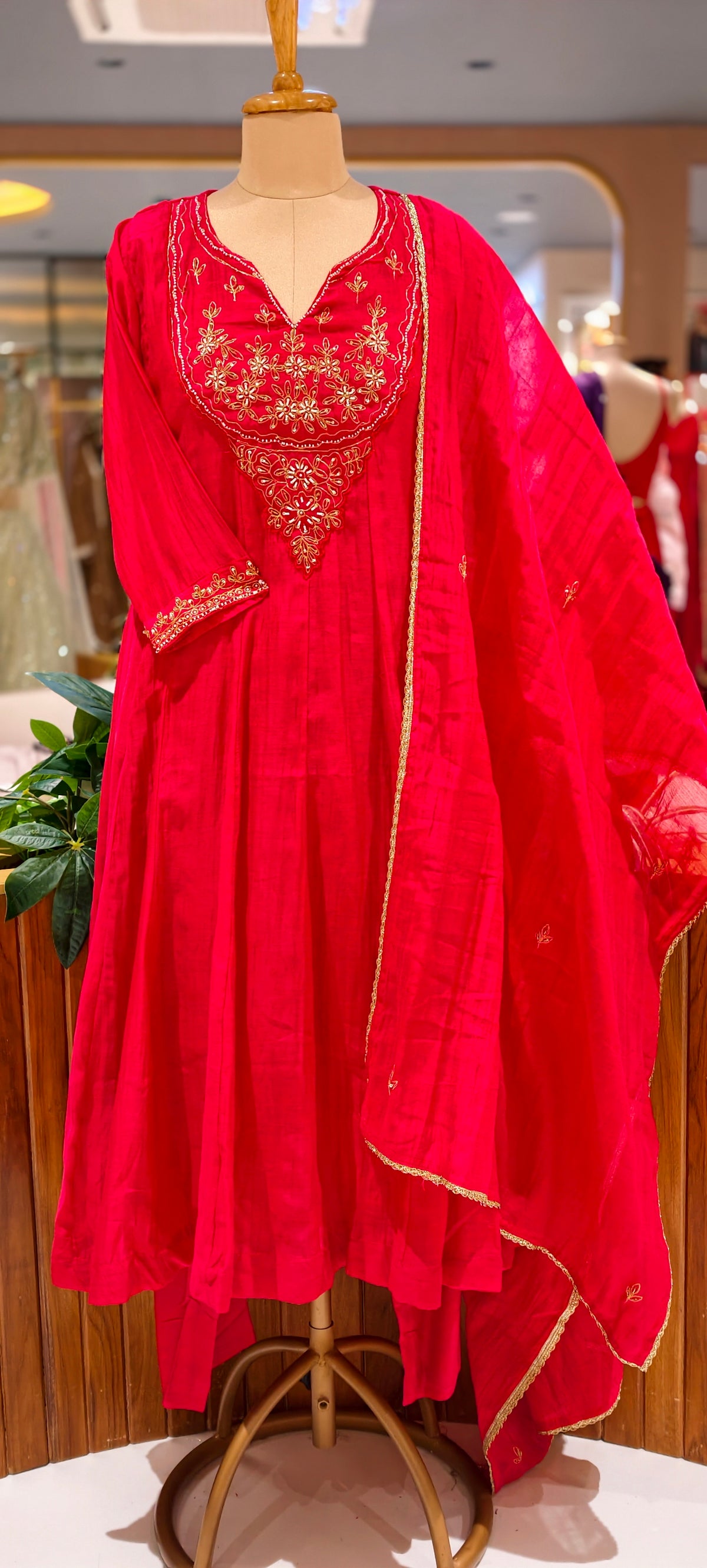 Pure mulchanderi Kali Cut Aline Full Suit Set With Embroidered Yoke 16219
