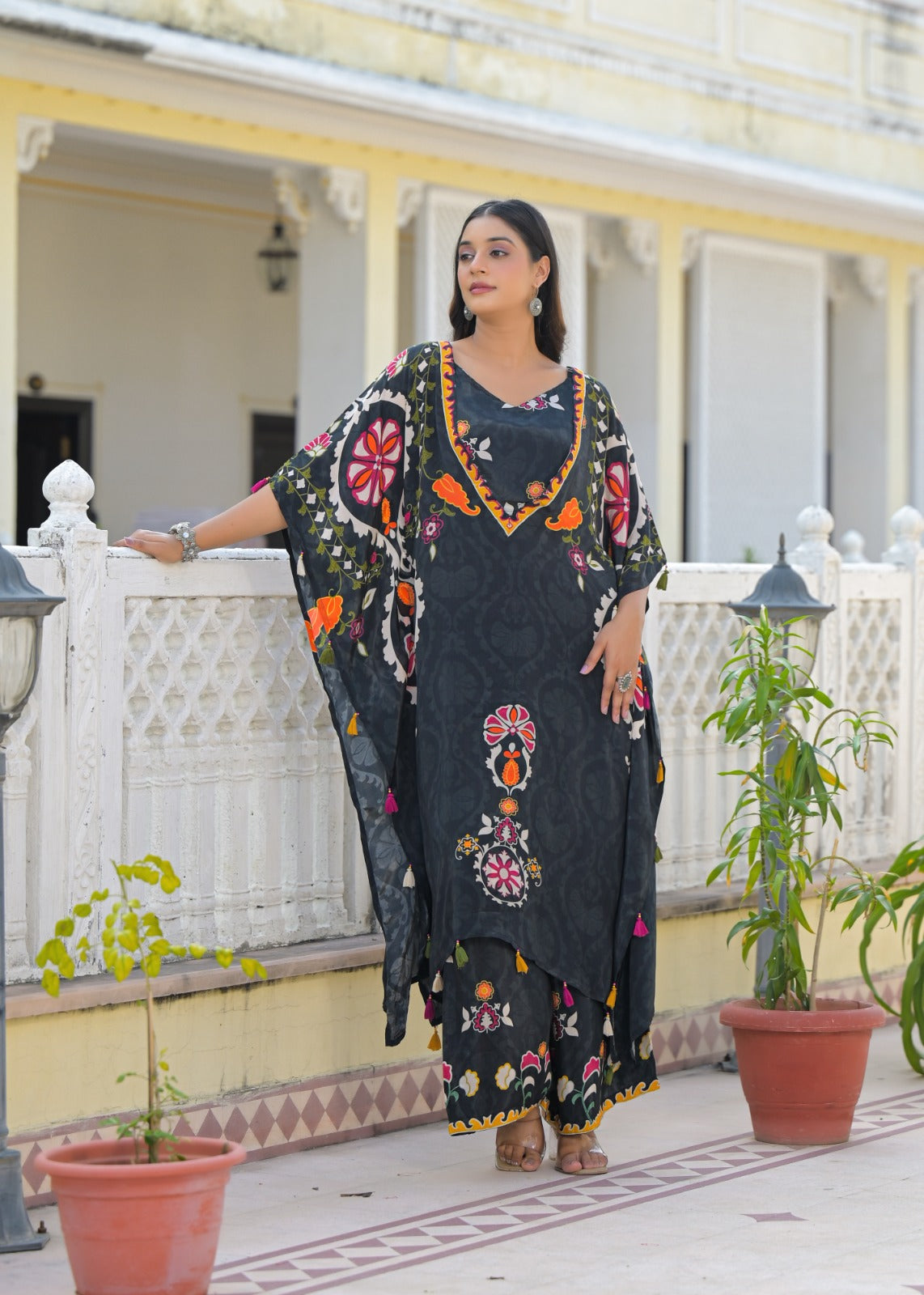 Pure Crepe Printed Kaftan with Loose Bottom And Busters