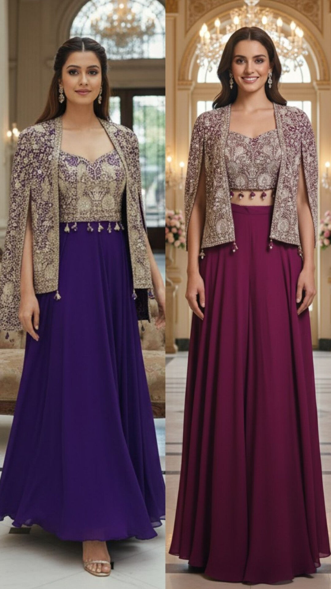 Hand Embroidered Open Jacket Crop Top With Loose Palazzo Bottom