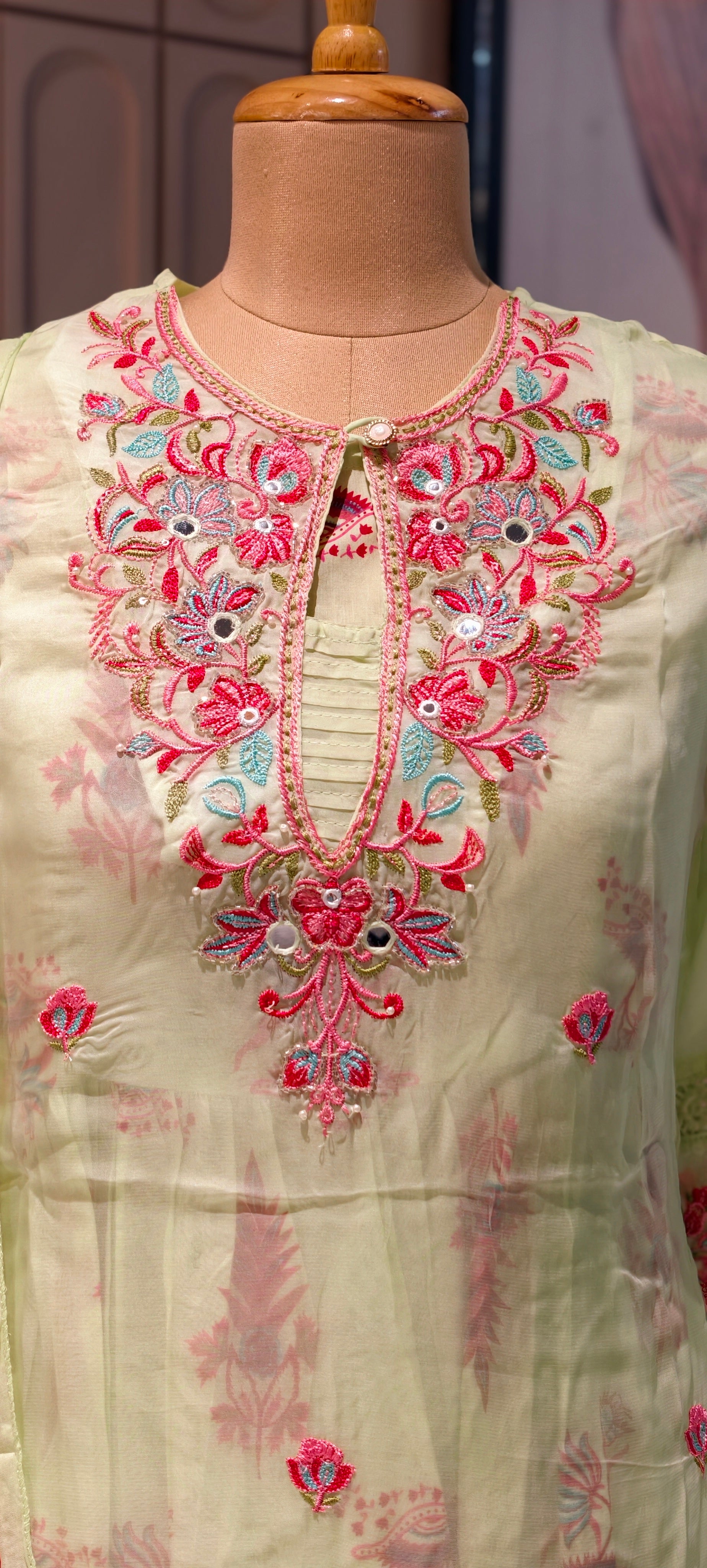 Elegant Floral Embellished Premium Double Layer Organza Gown with Cotton Inner & Embroidered Dupatta 13960  RB10