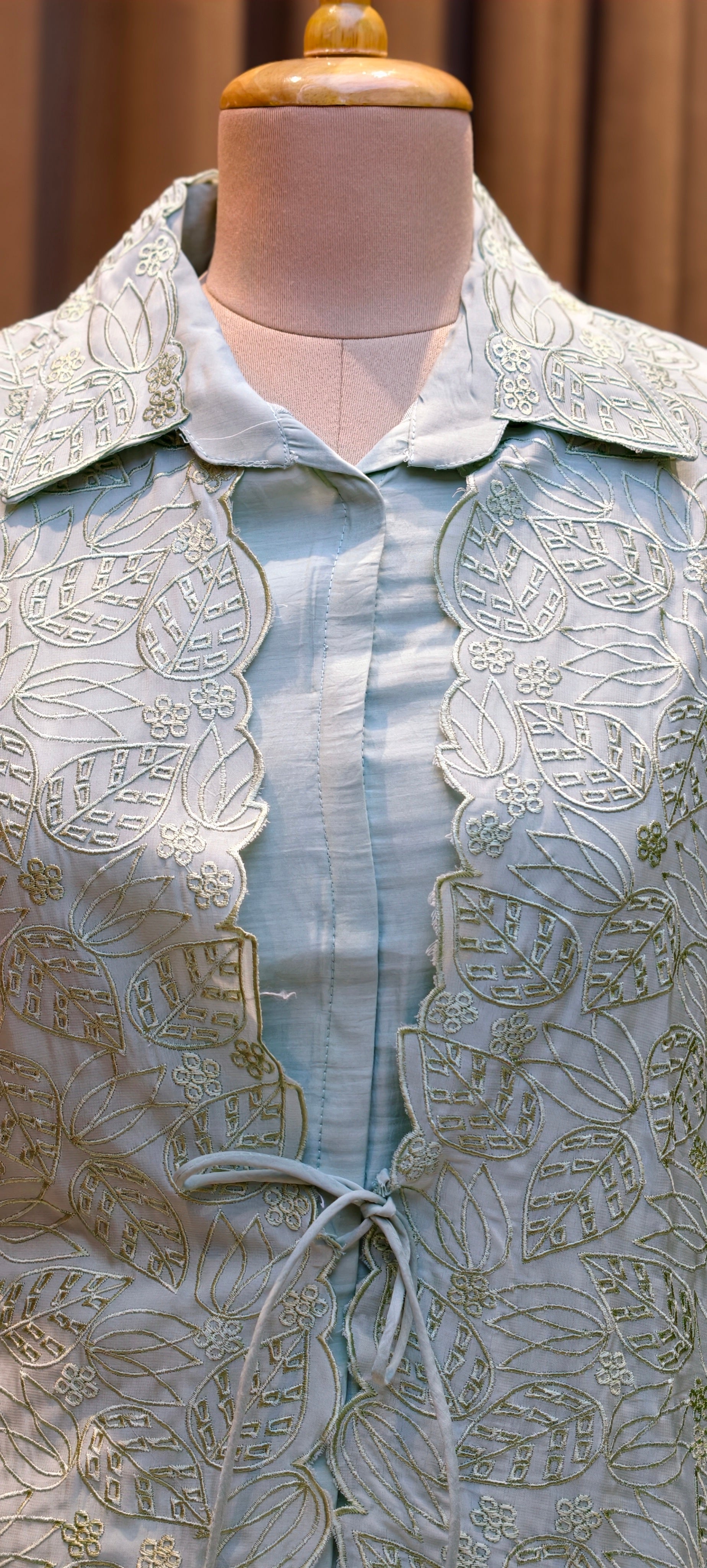 Pastel Surat Mul Chanderi Kurta Set with Statement Embroidered Attached Jacket-13904