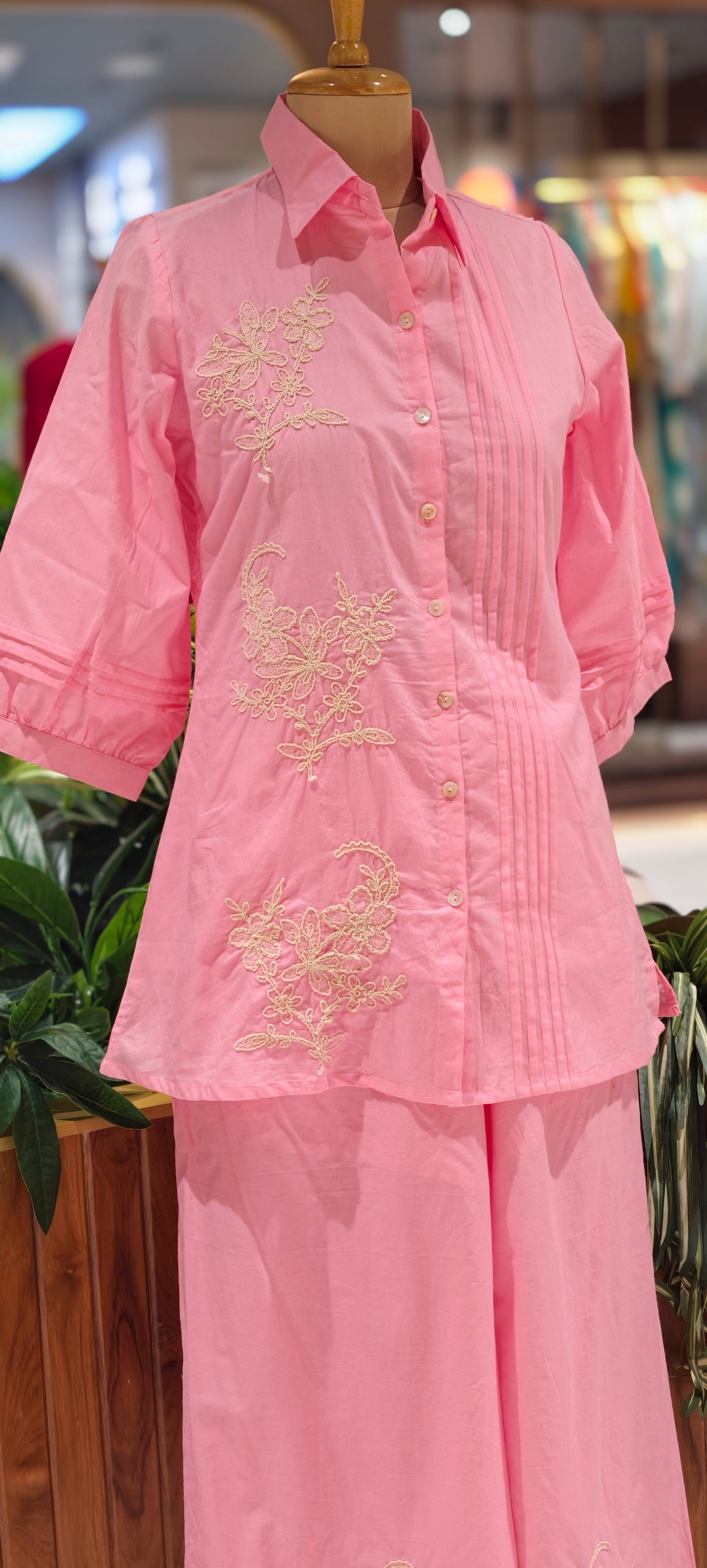 Summer Style Light shade Cotton Collar Kurta Pant-13937