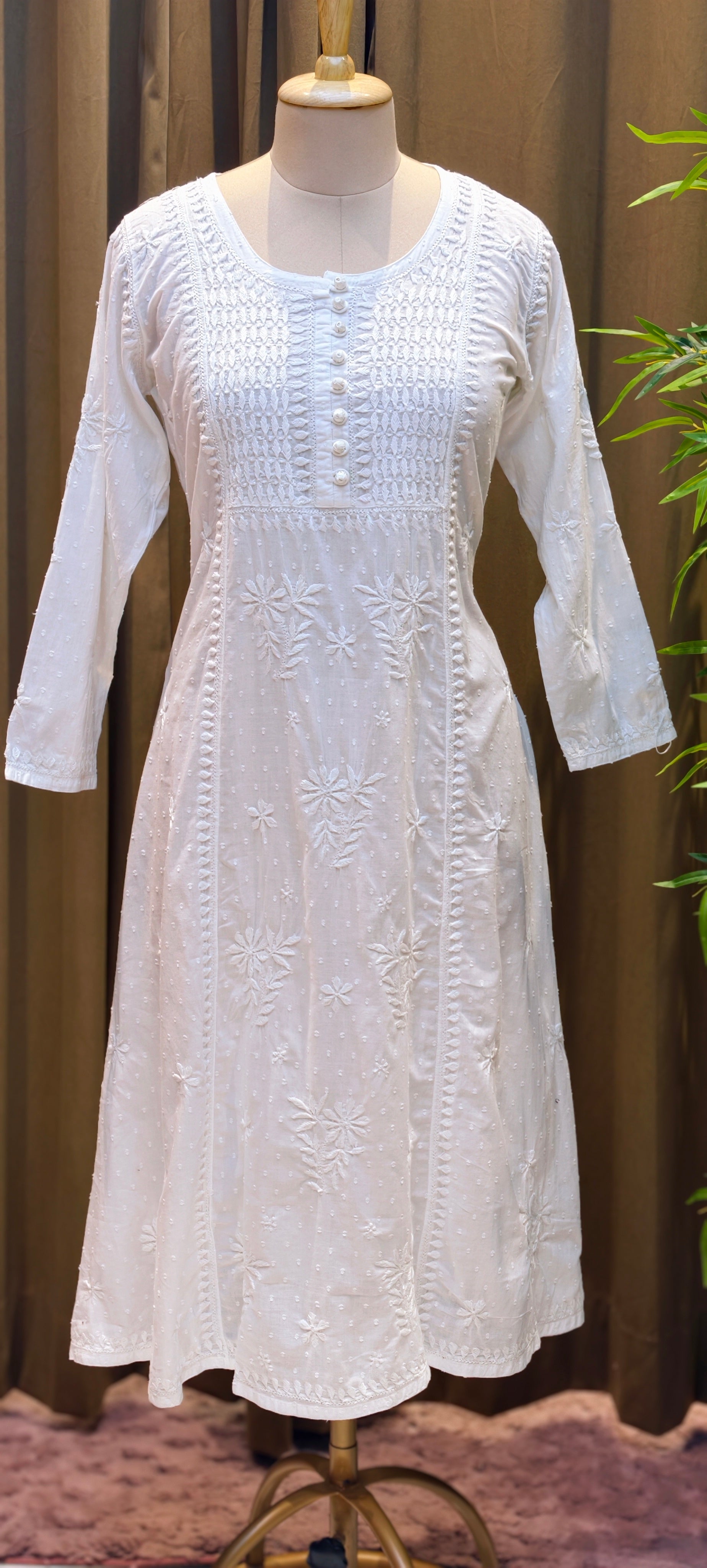 Beautiful Summer Shades Mul Cotton  Chikankari Aline Kurti With Embroidered - 13950