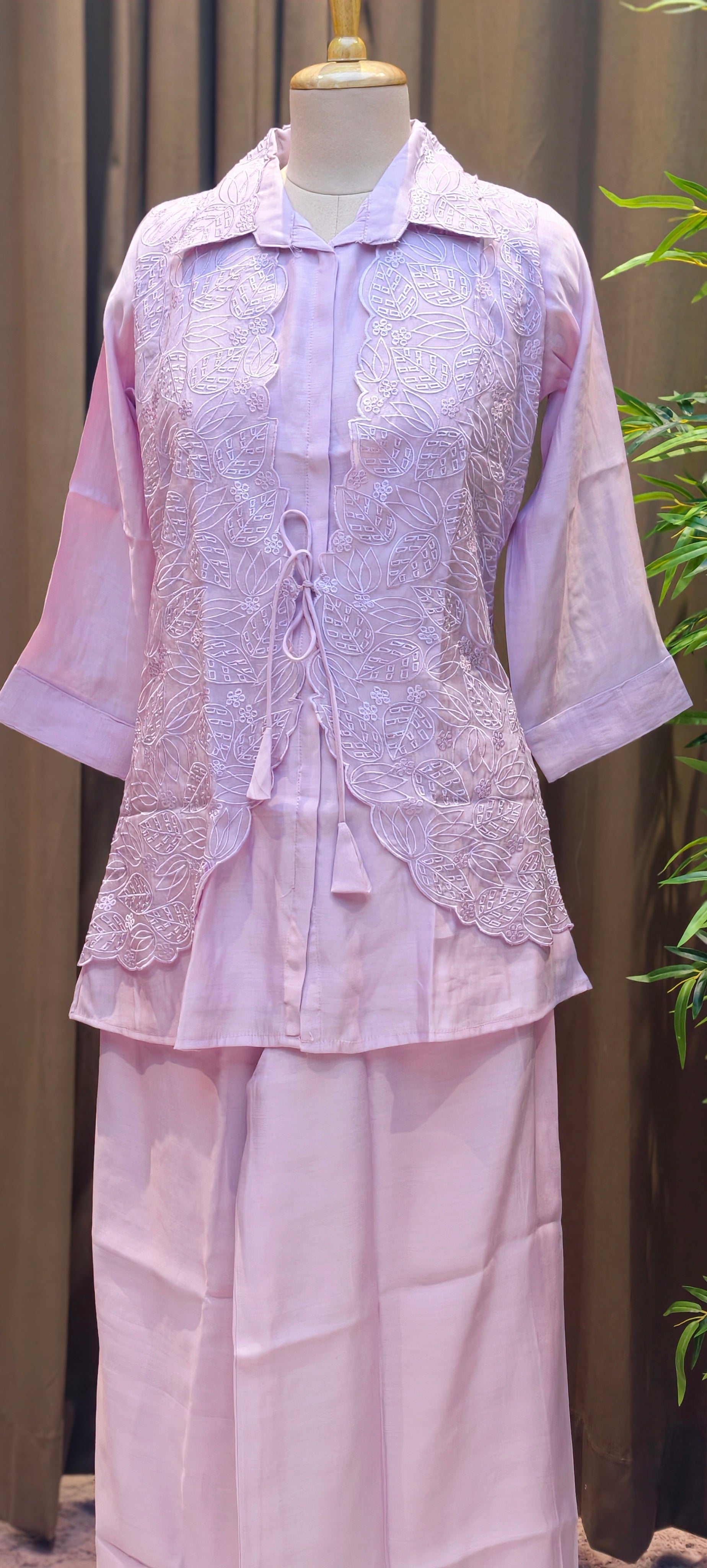 Pastel Surat Mul Chanderi Kurta Set with Statement Embroidered Attached Jacket-13904