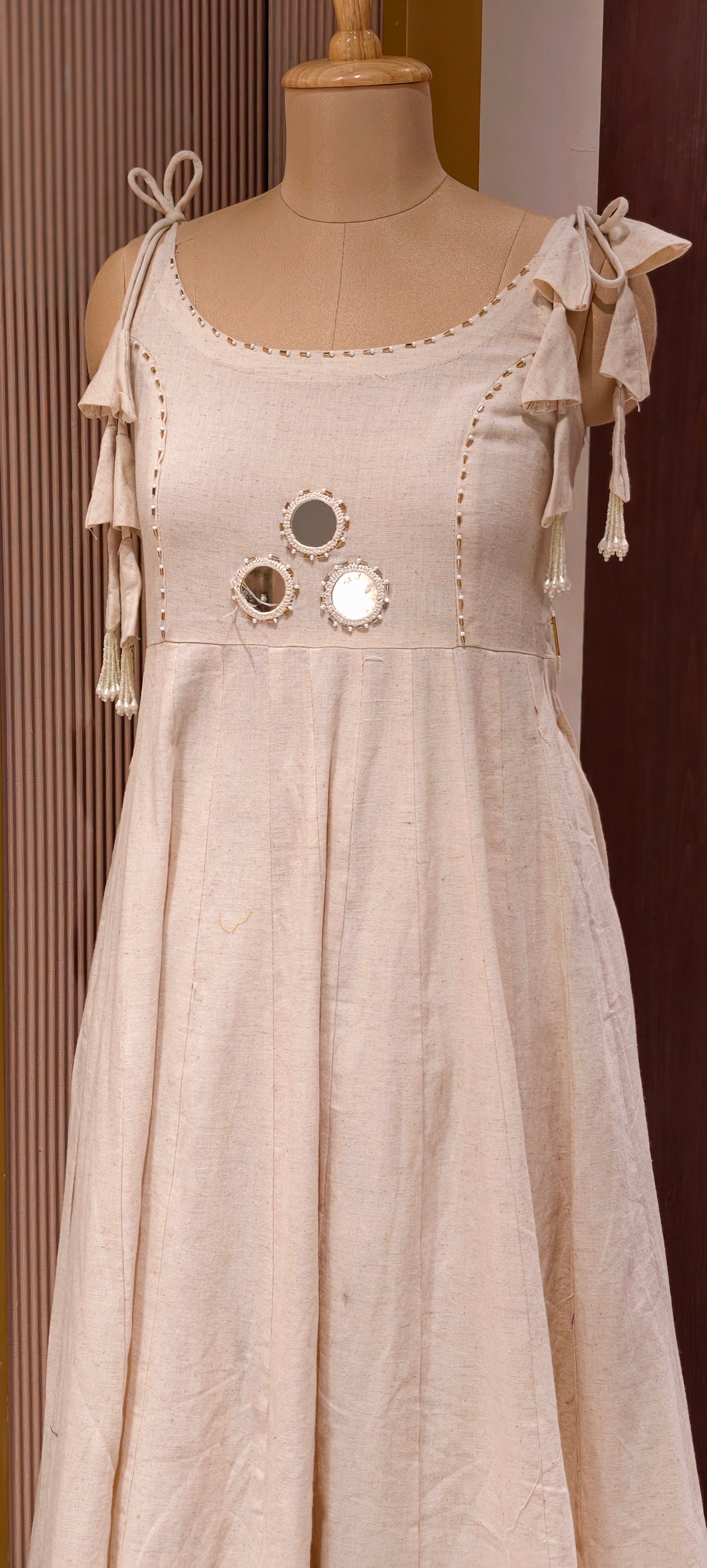 Elegant Handloom Cotton Noodle Strap Kurta Set with Mirror Detailing With Loose Pants-14185 RB170