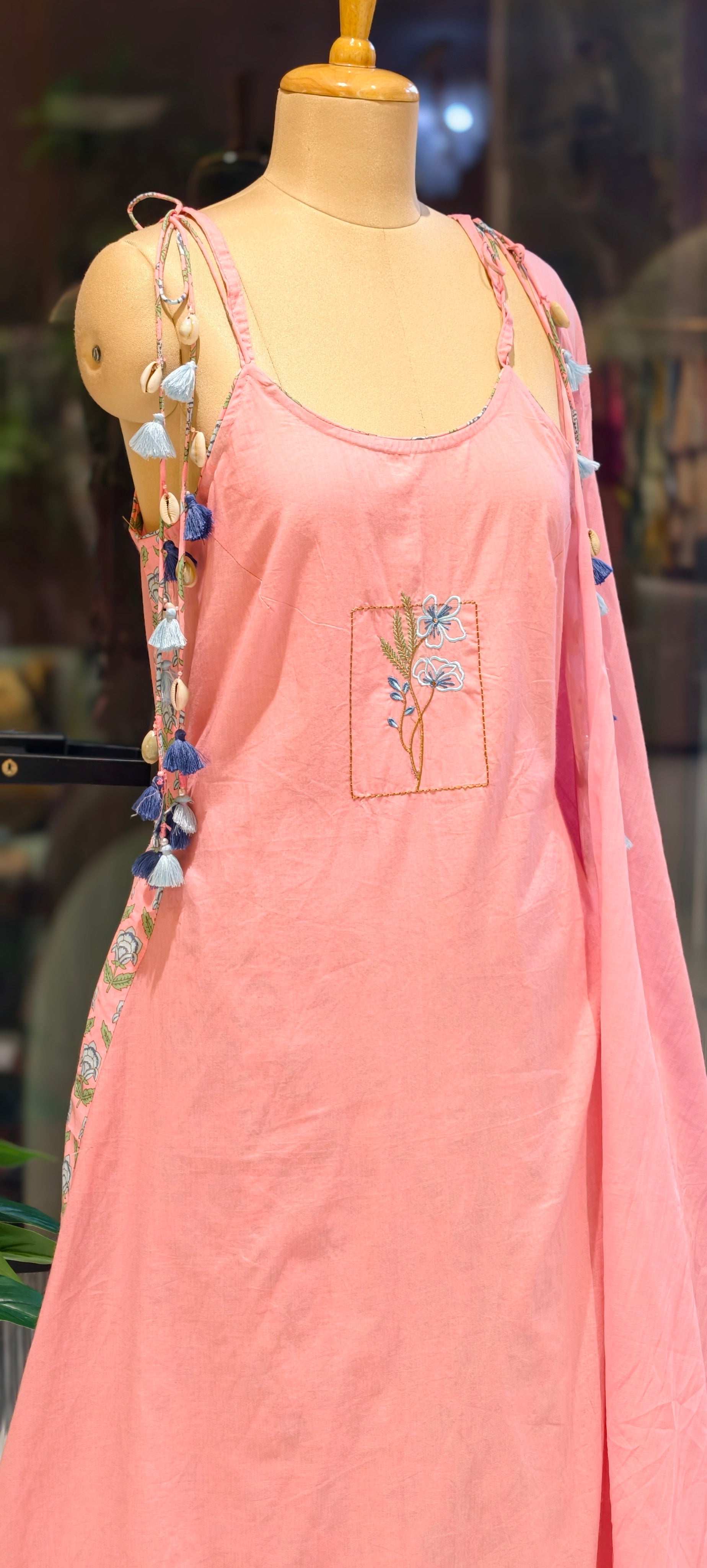 Sleeveless Embroidered Kurta with Tassel Detailing for Festive & Casual Wear-13869 Dispatching After 15 Days