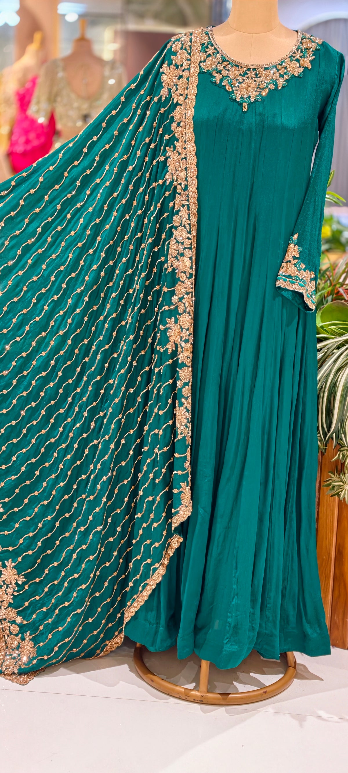 Chinon Panel Anarkali Suit with Heavy Cut dana Embroidered Dupatta, Elegant Floor-Length 16915
