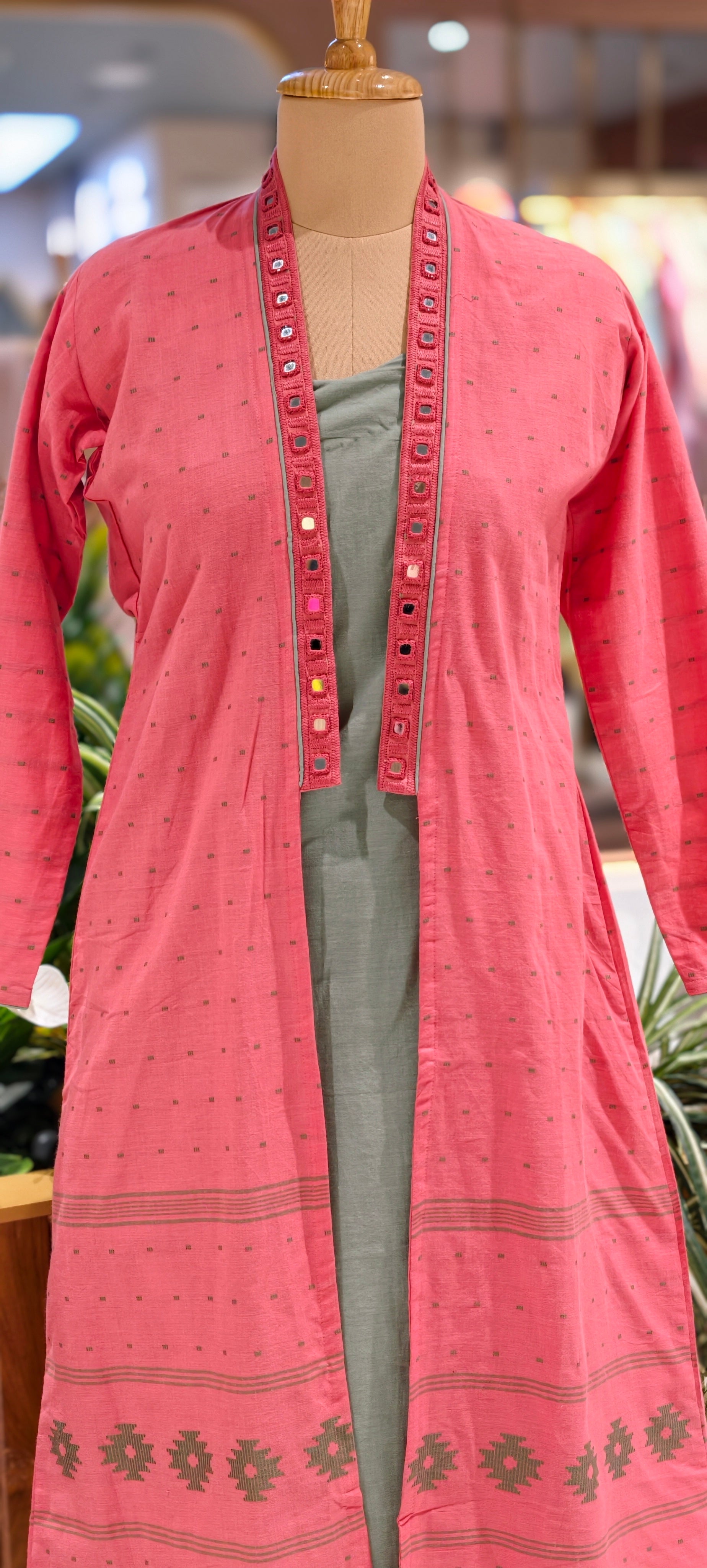 Elegant 3-Piece Layered Kurta Set with Inner, Pants & Embellished Shrug In Cotton Fabric-14193 RB178